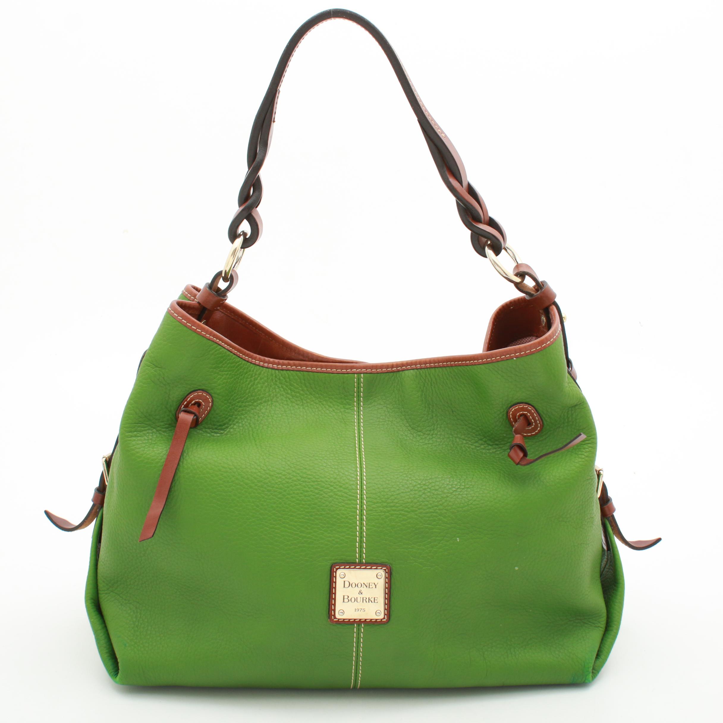 Dooney & Bourke Green Pebbled and Tan Leather Shoulder Bag EBTH