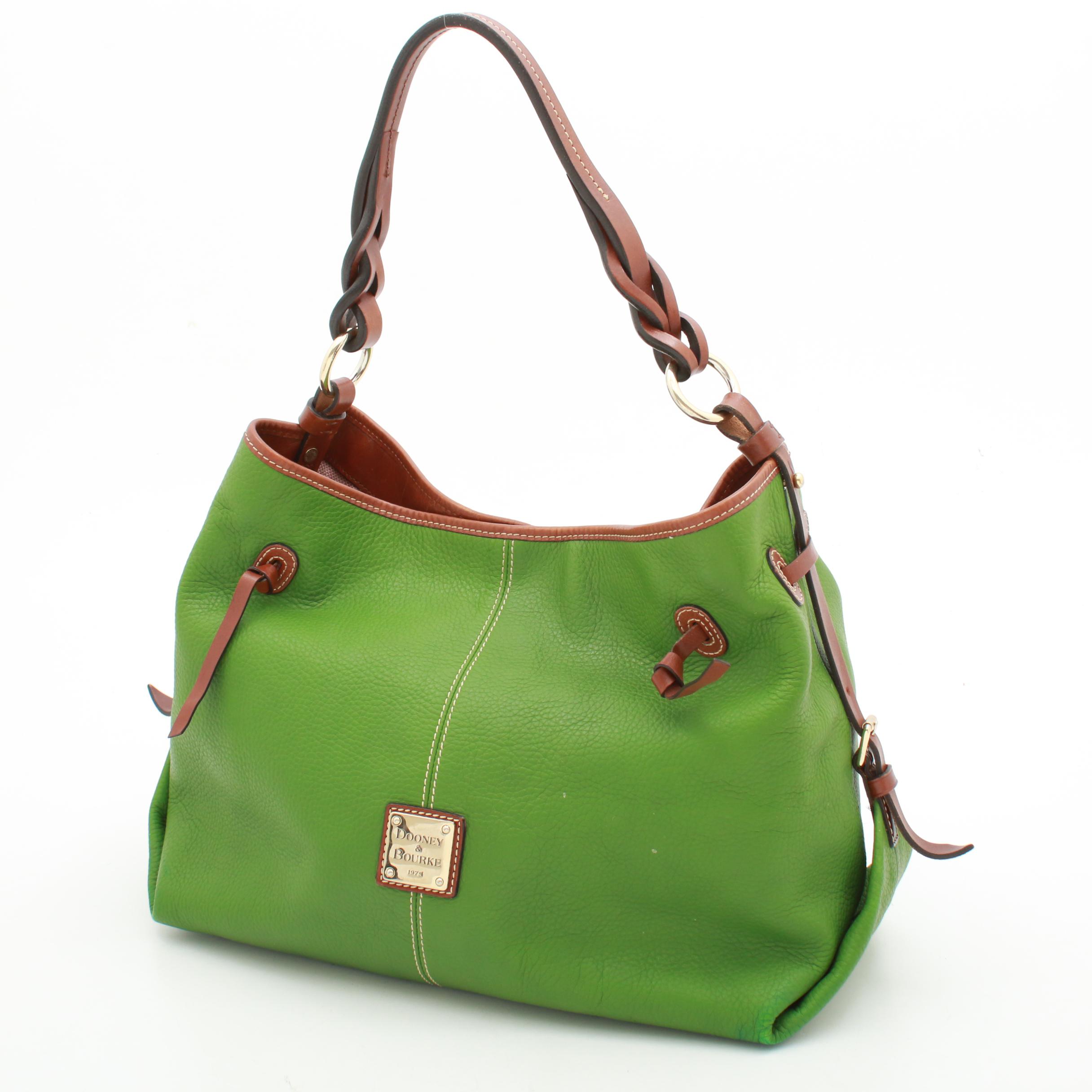 Dooney & Bourke Green Pebbled and Tan Leather Shoulder Bag EBTH