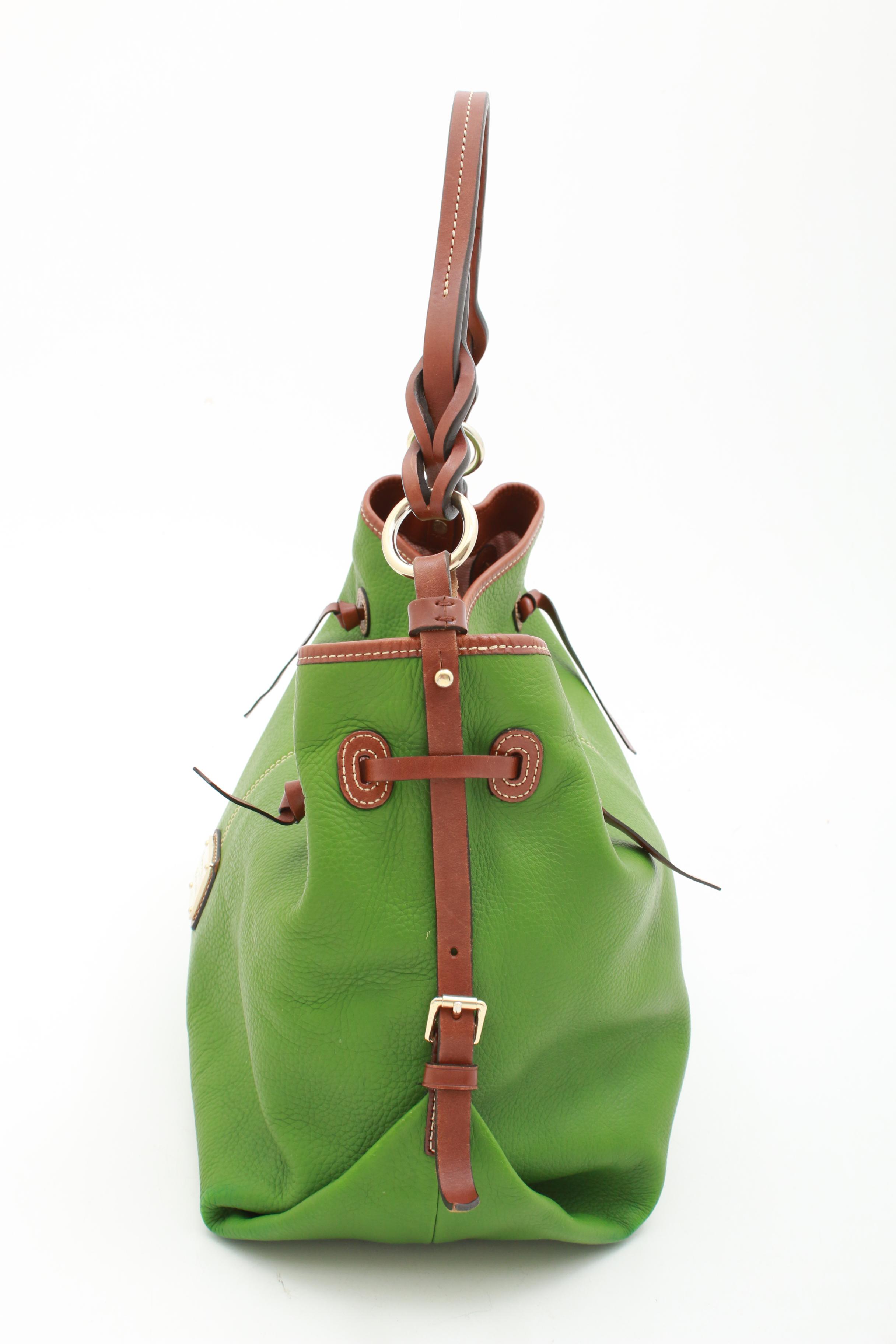 Dooney & Bourke Green Pebbled and Tan Leather Shoulder Bag EBTH