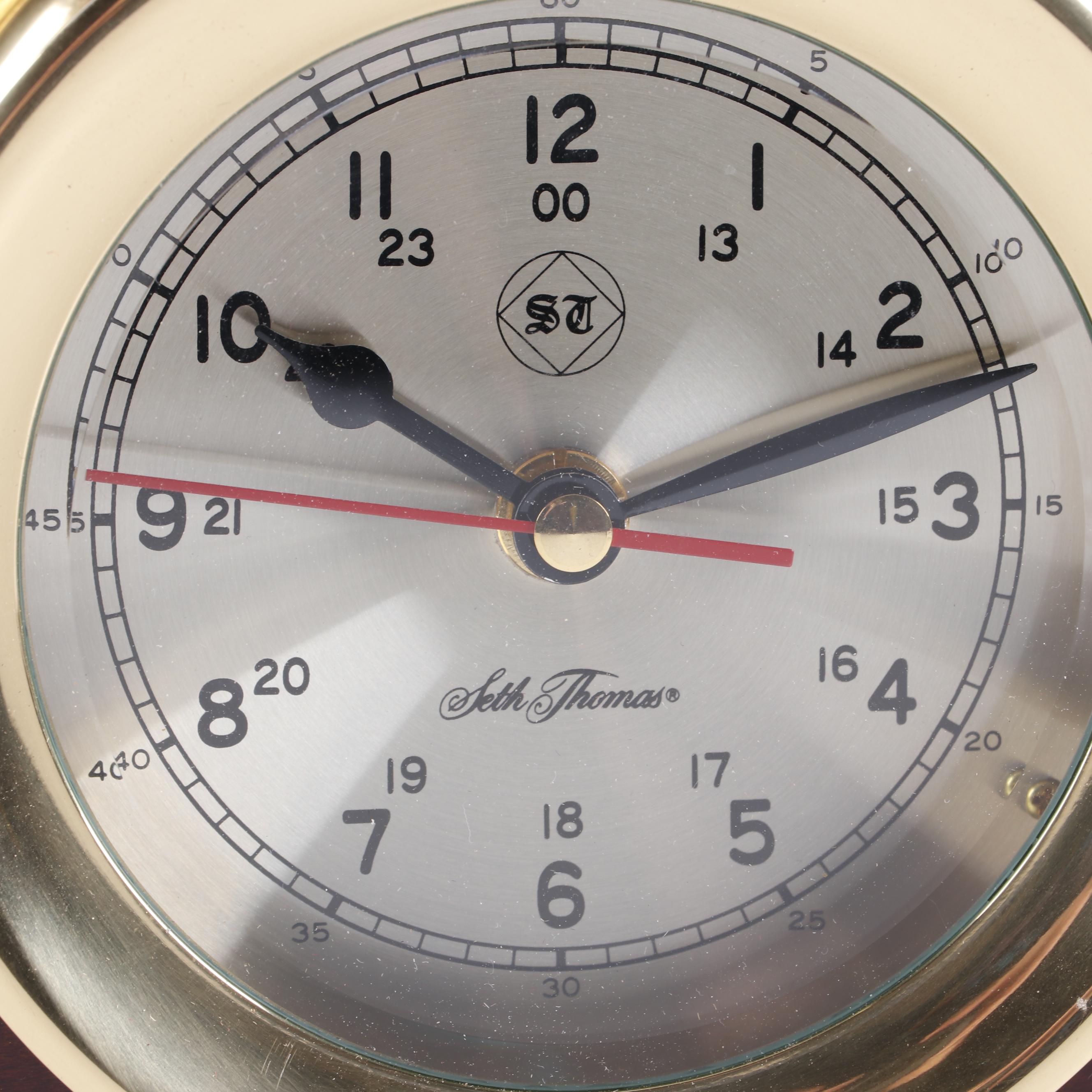 Seth Thomas "Charleston" Brass Ship's Clock and Barometer Set on