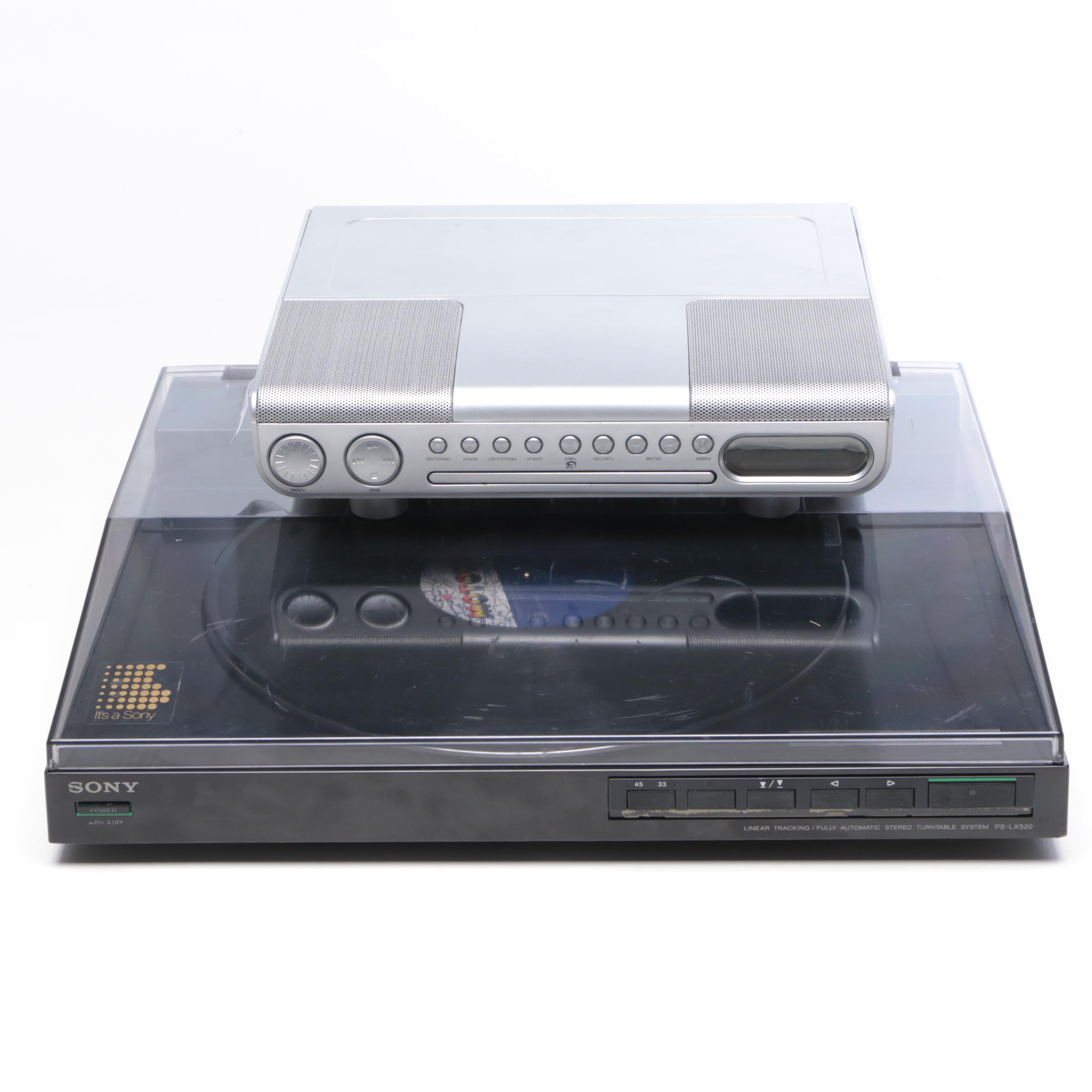 Sony Ps Lx520 Record Player With Gpx Under Cabinet Cd Player Radio