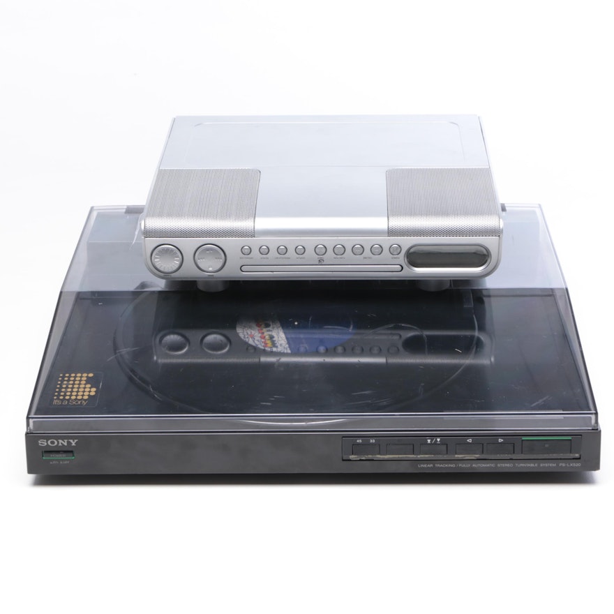 Sony Ps Lx520 Record Player With Gpx Under Cabinet Cd Player Radio