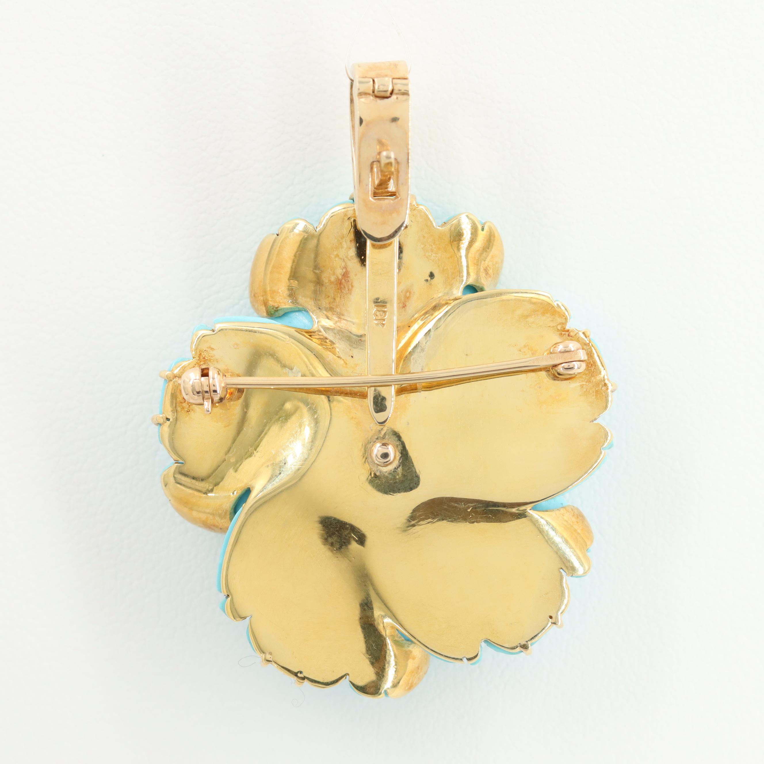 18K Yellow Gold Diamond and Turquoise Enhancer Converter Pendant EBTH