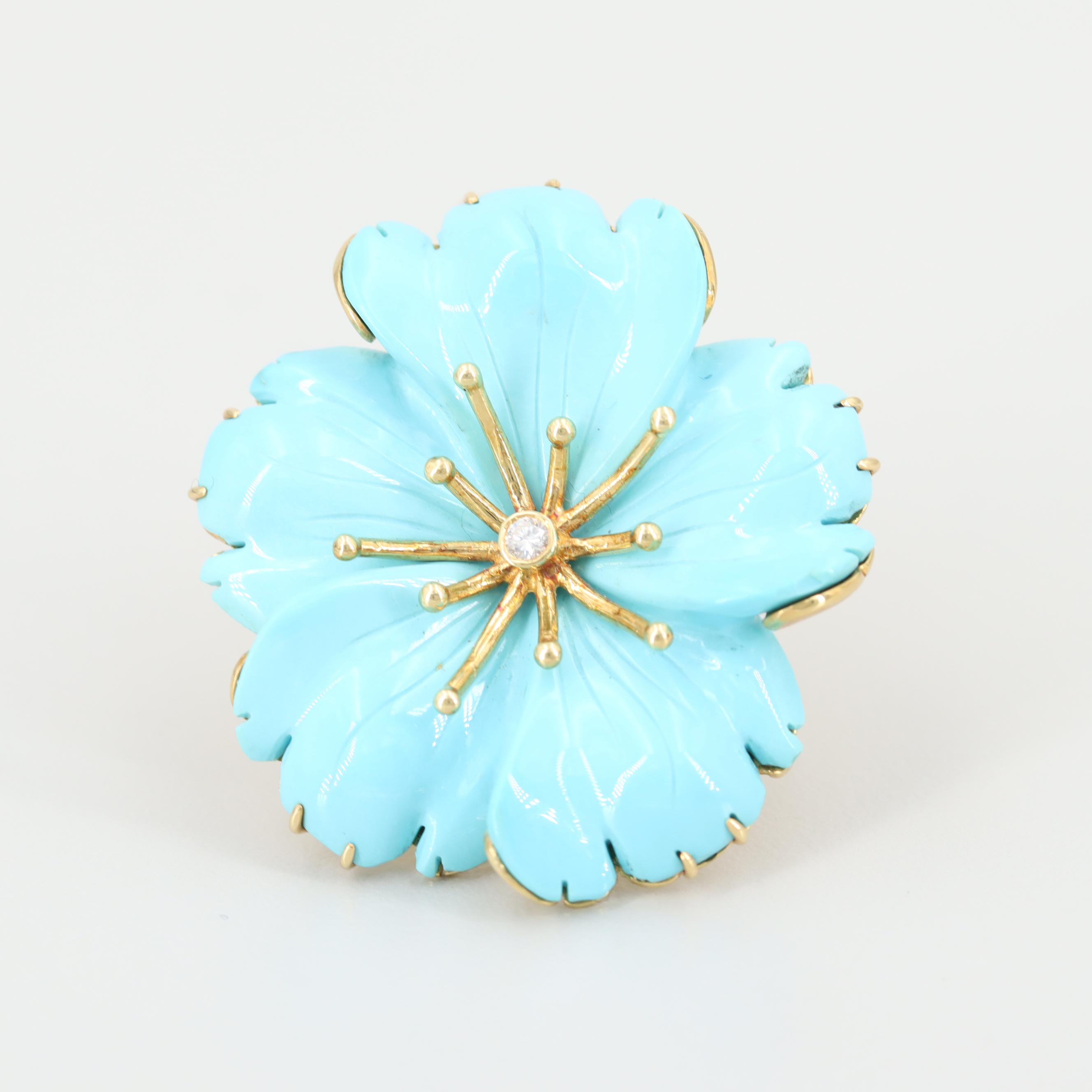 18K Yellow Gold Diamond and Turquoise Enhancer Converter Pendant EBTH