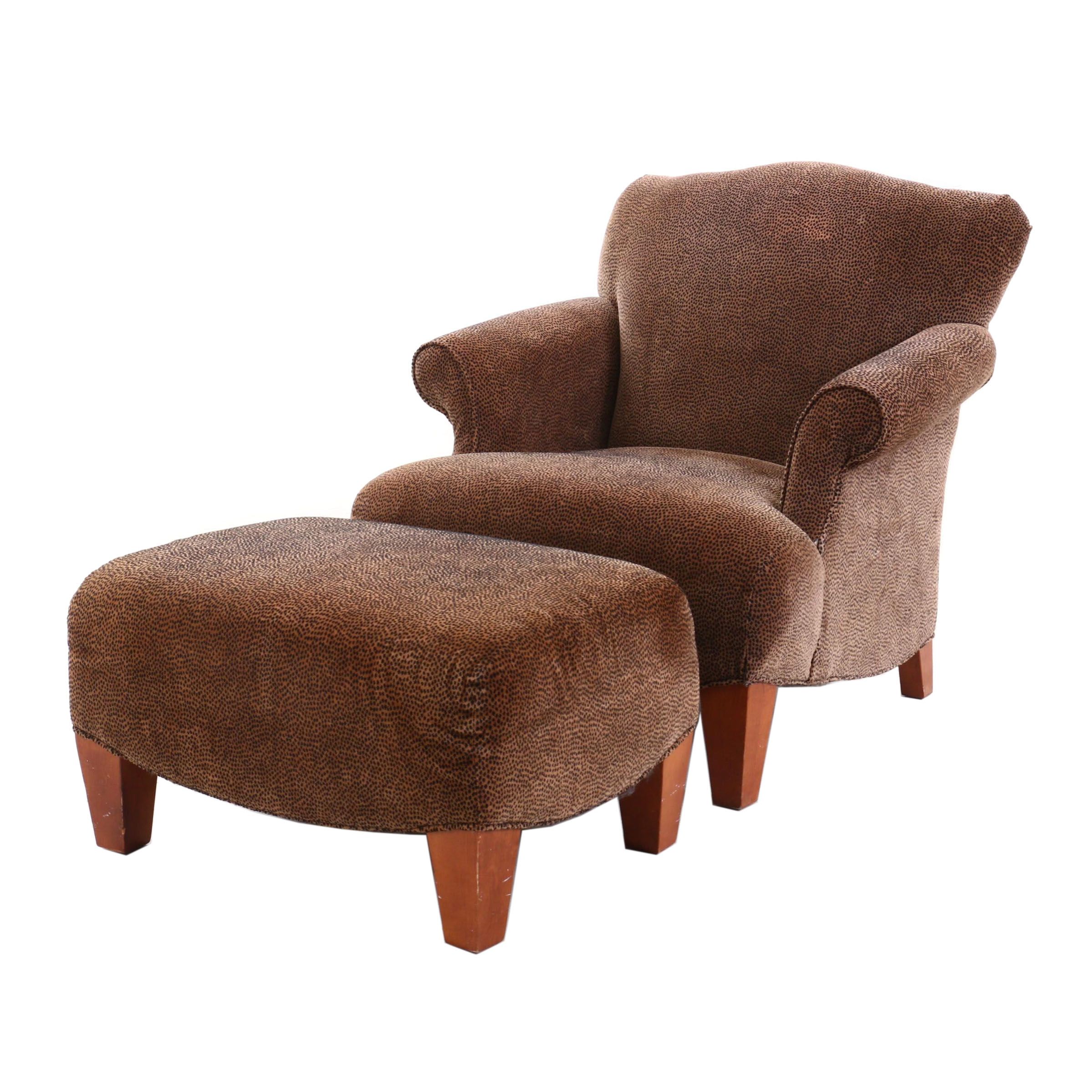 Lazy Boy Arm Chair and Ottoman Leopard Print, Contemporary EBTH