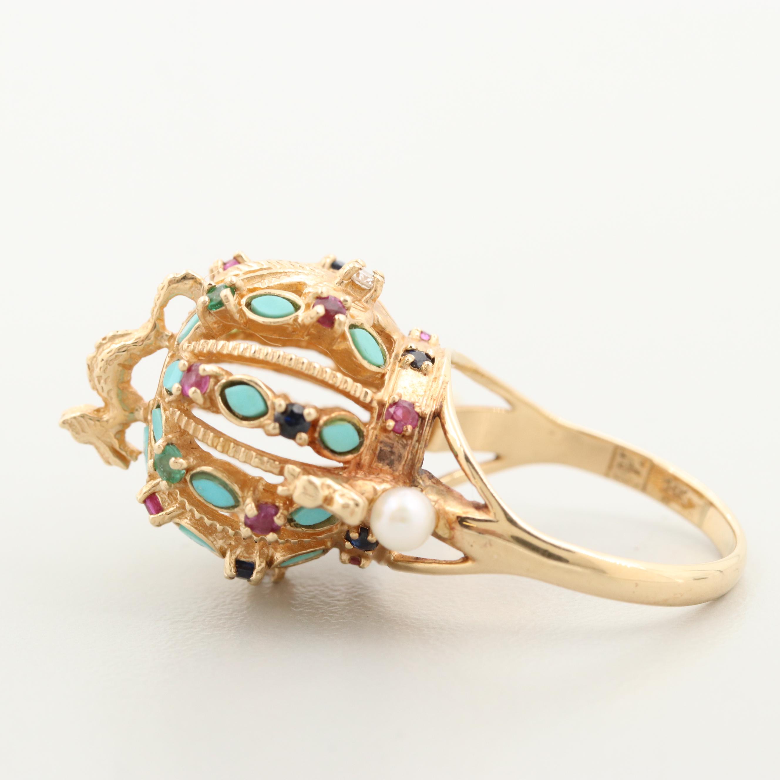 Vintage Franklin Mint 14K Gold Diamond and Gemstone Ming
