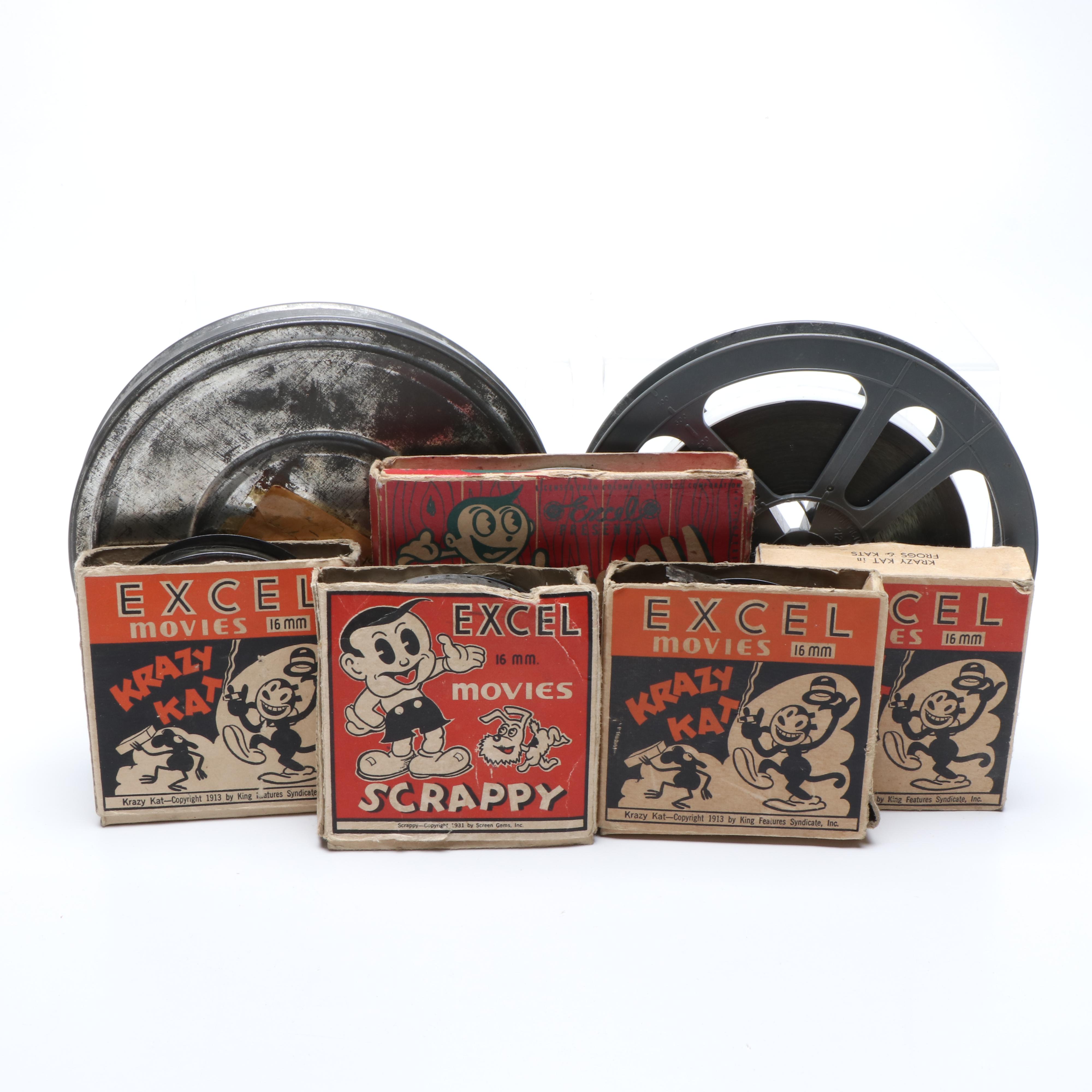 16mm Film Reels Including Krazy Kat Scrappy And More Early 20th 