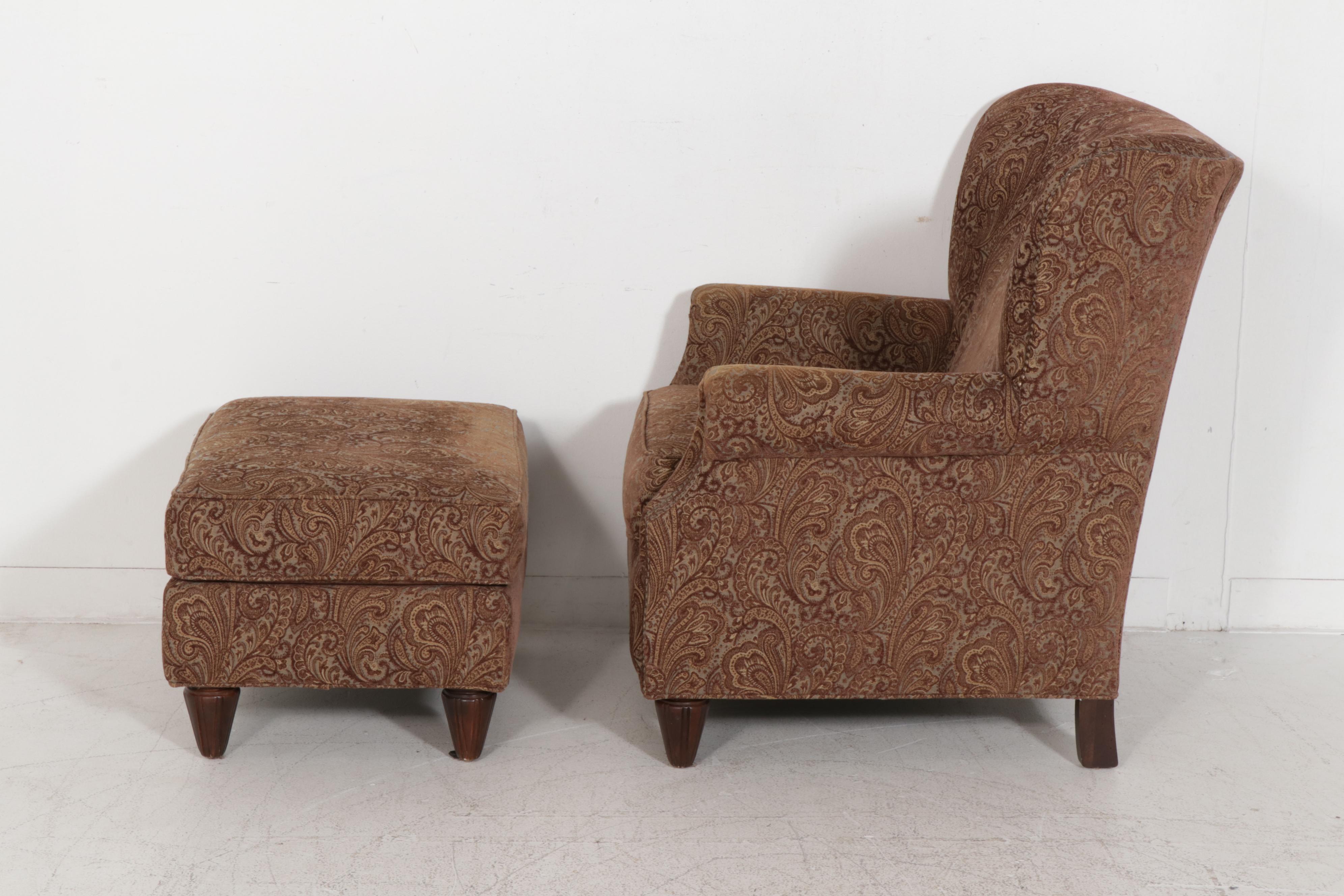 Contemporary Paisley Upholstered Arm Chair and Ottoman by Fairfield EBTH