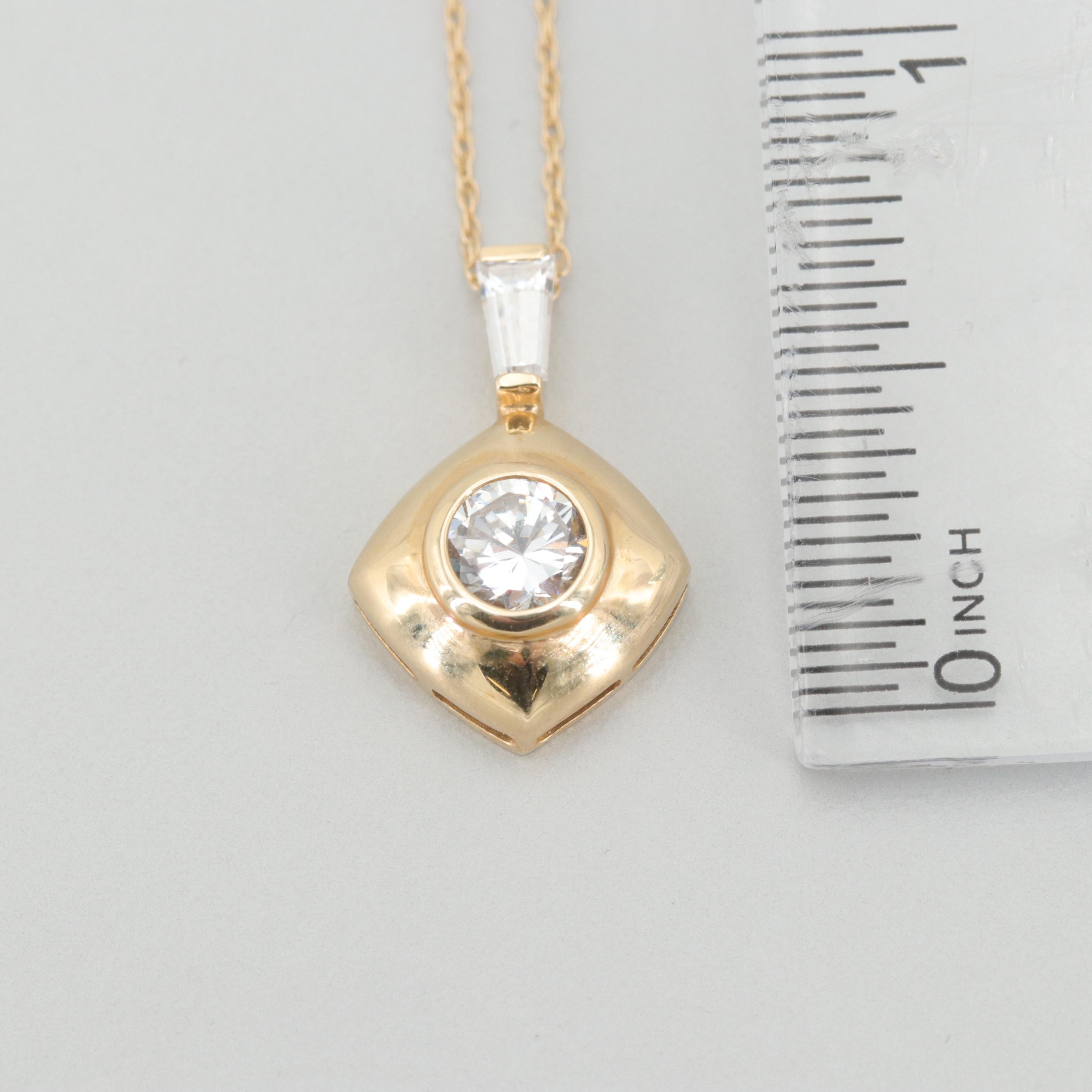 14K Yellow Gold Cubic Zirconia Pendant Necklace EBTH