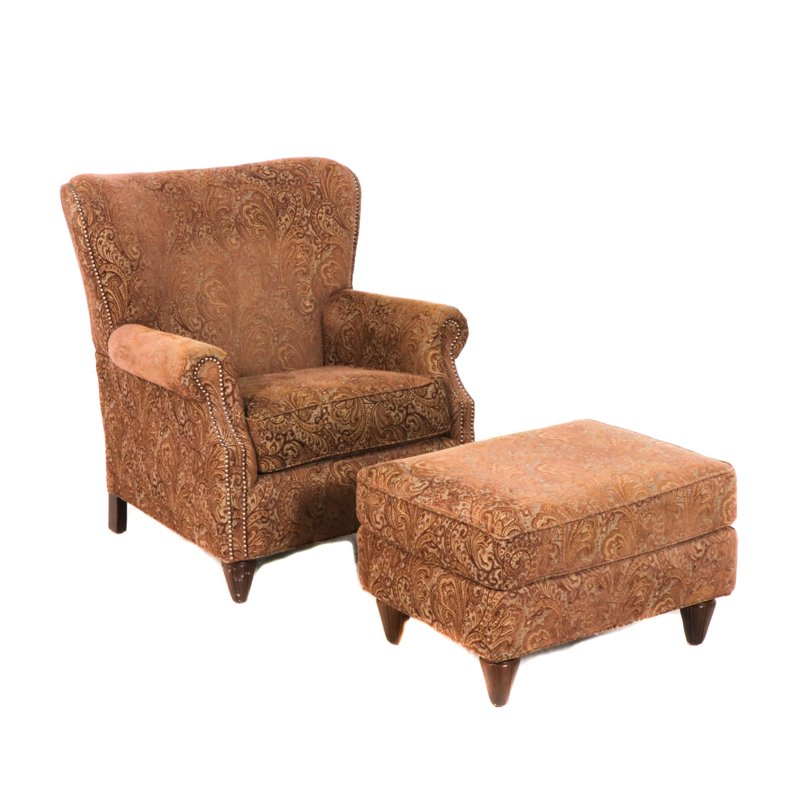 Contemporary Paisley Upholstered Arm Chair and Ottoman by Fairfield EBTH