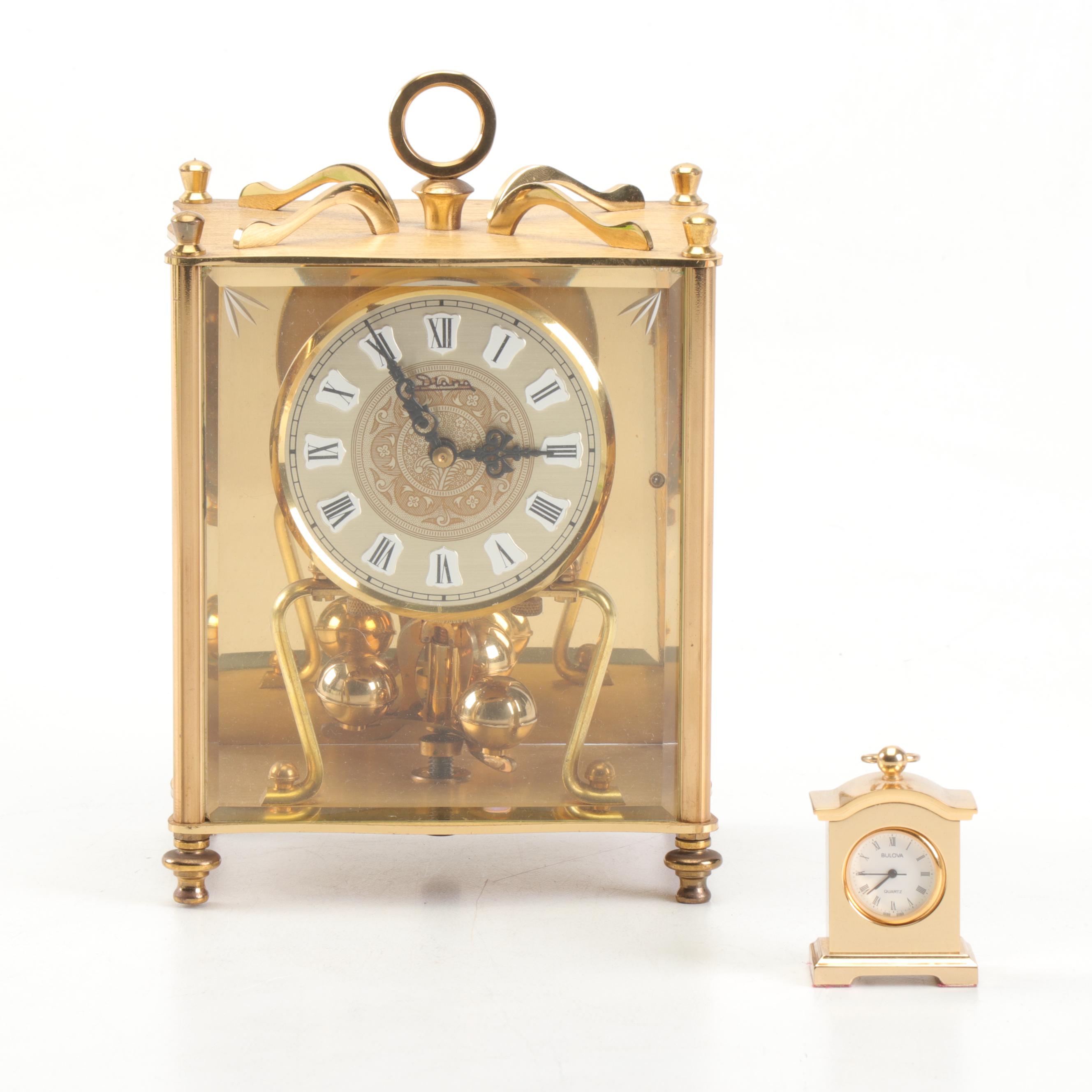 Koma Diana Brass Regulator Clock with Miniature Bulova Clock EBTH