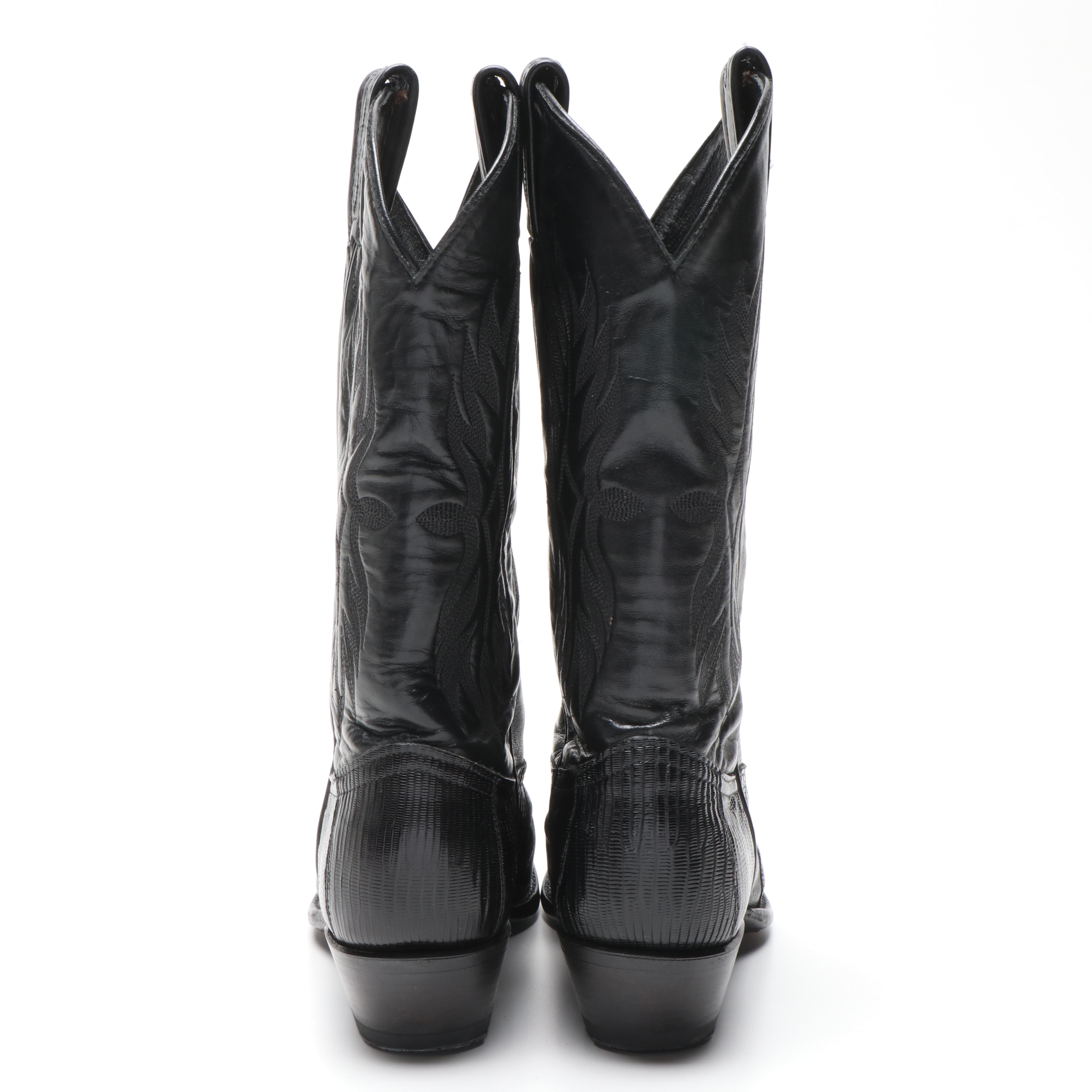 Tony Lama of El Paso, Texas Black Leather and Lizard Pointed Toe