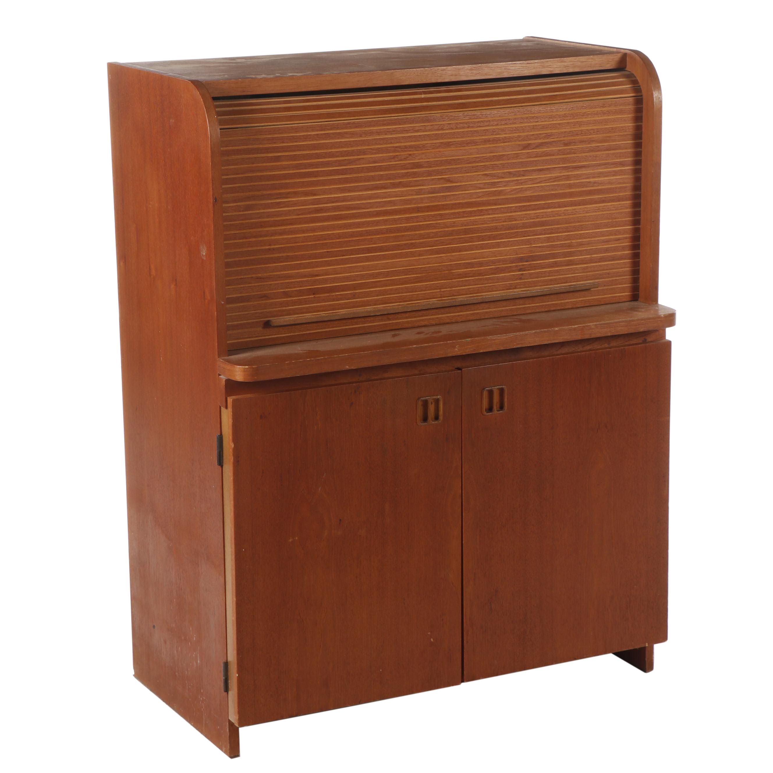 Danish Modern Style Teak Roll Top Desk Mid To Late 20th Century