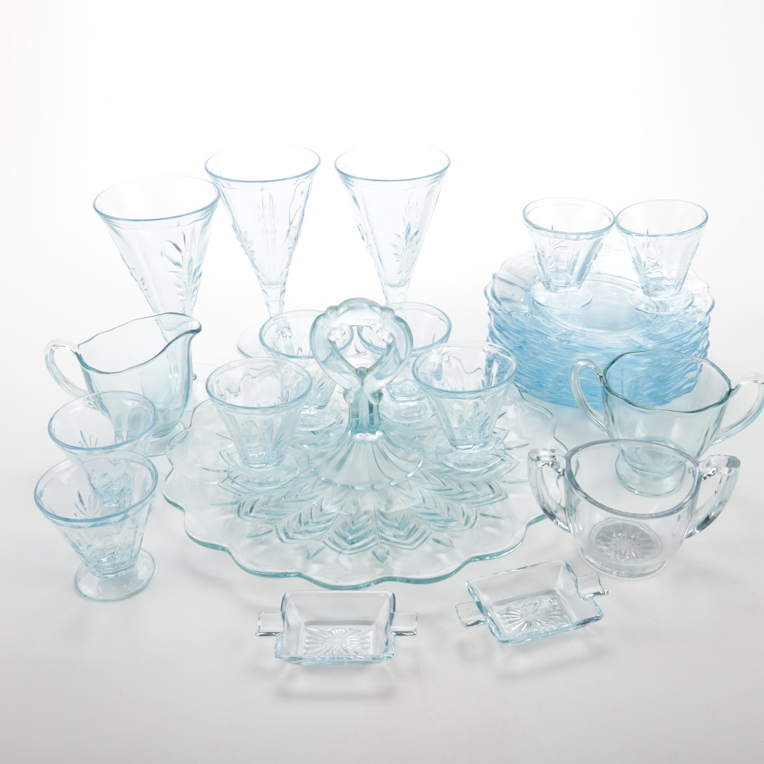 Fostoria Blue "Baroque" Glass with Complementary Patterns, MidCentury