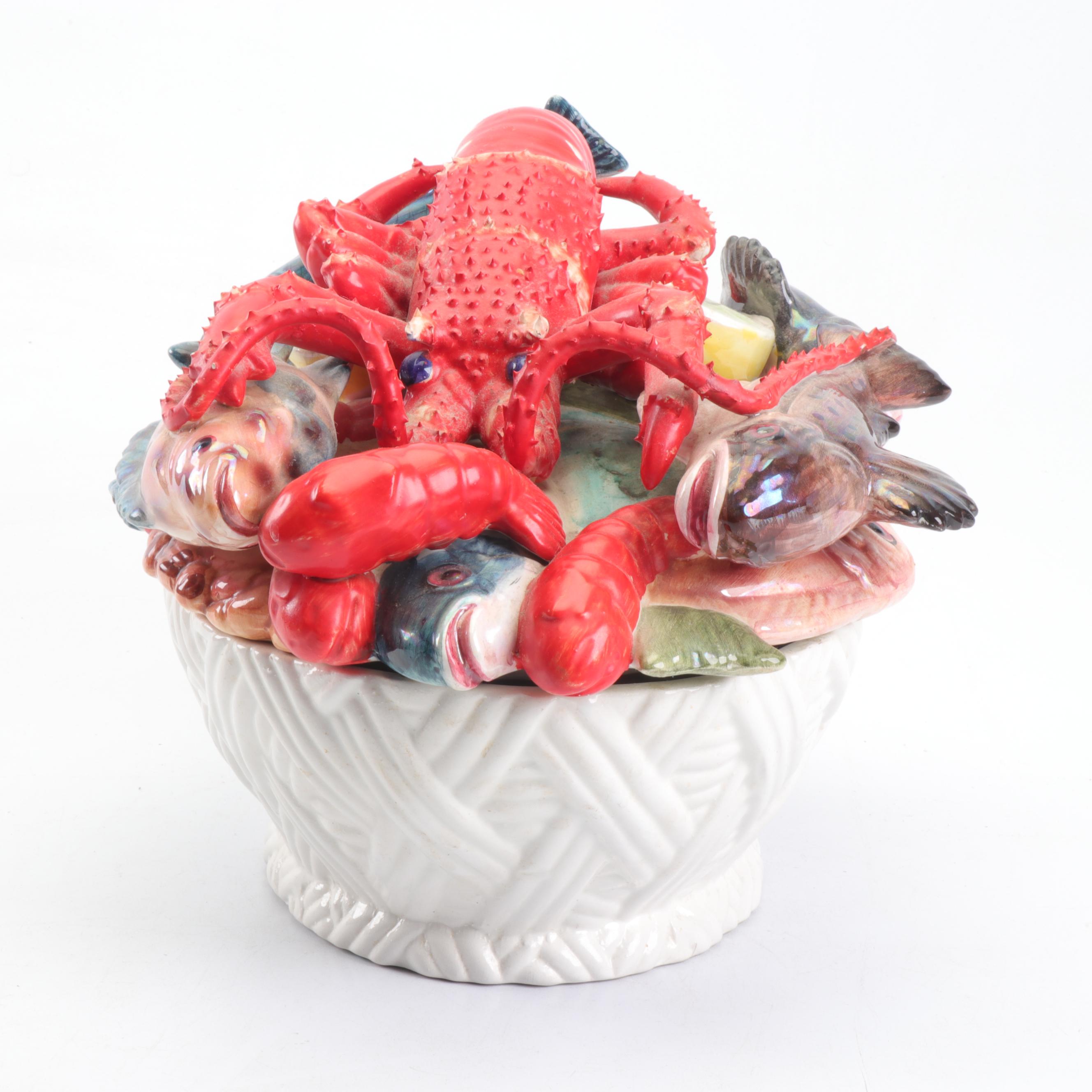 Porcelain Fish Boil Serving Pot EBTH