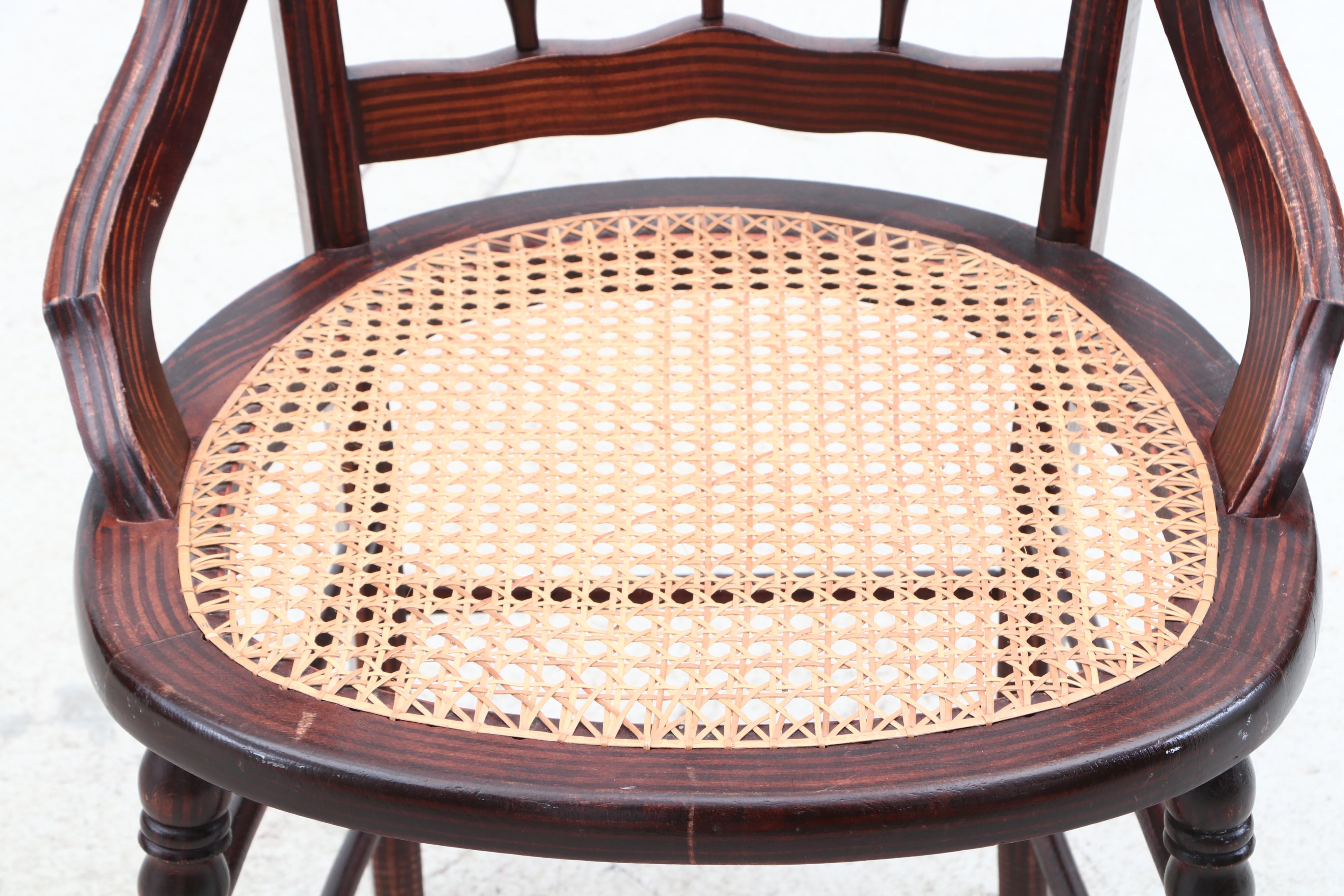 Victorian, Eastlake Style Cane Seat Poplar Side Chairs, Early 20th