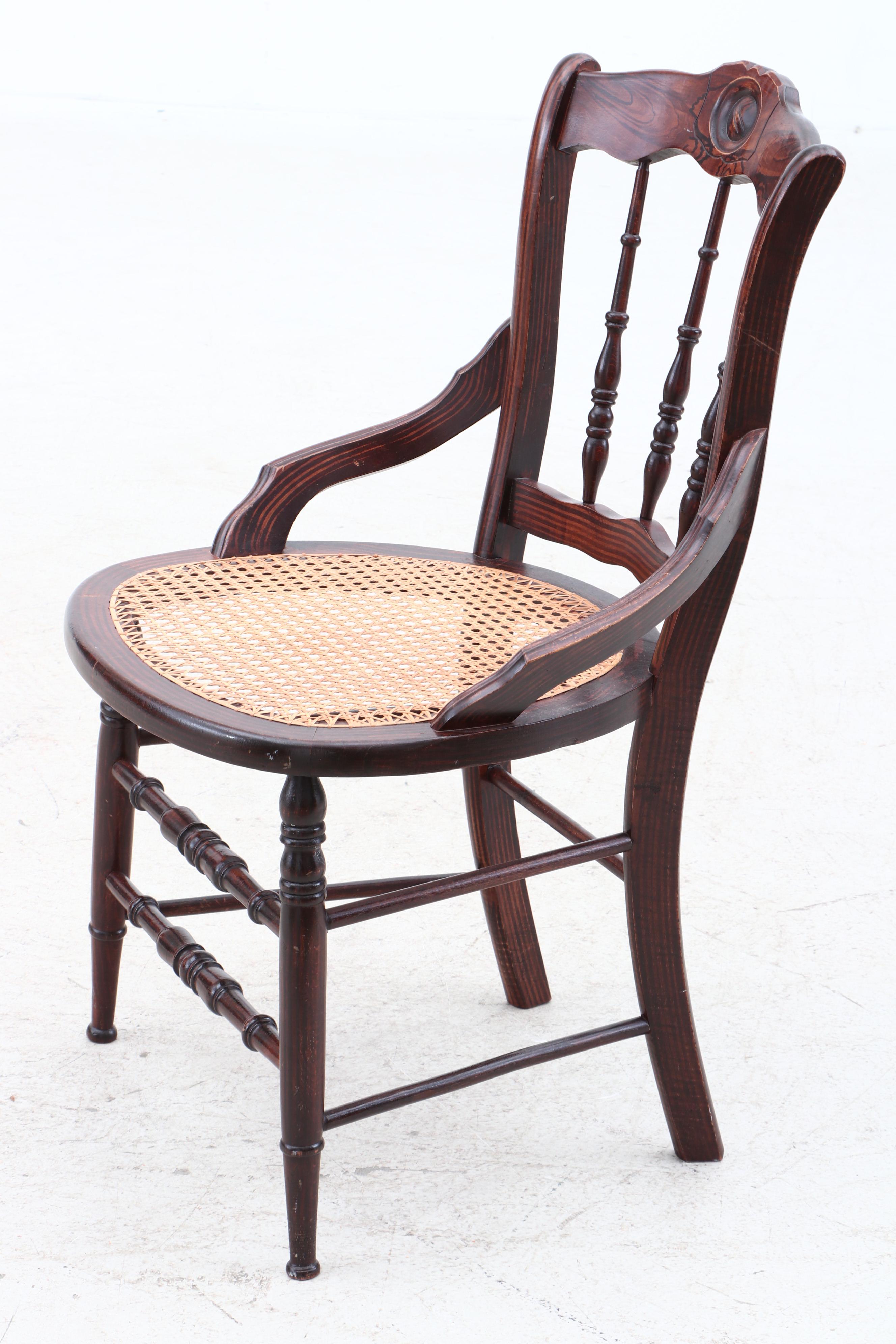 Victorian, Eastlake Style Cane Seat Poplar Side Chairs, Early 20th