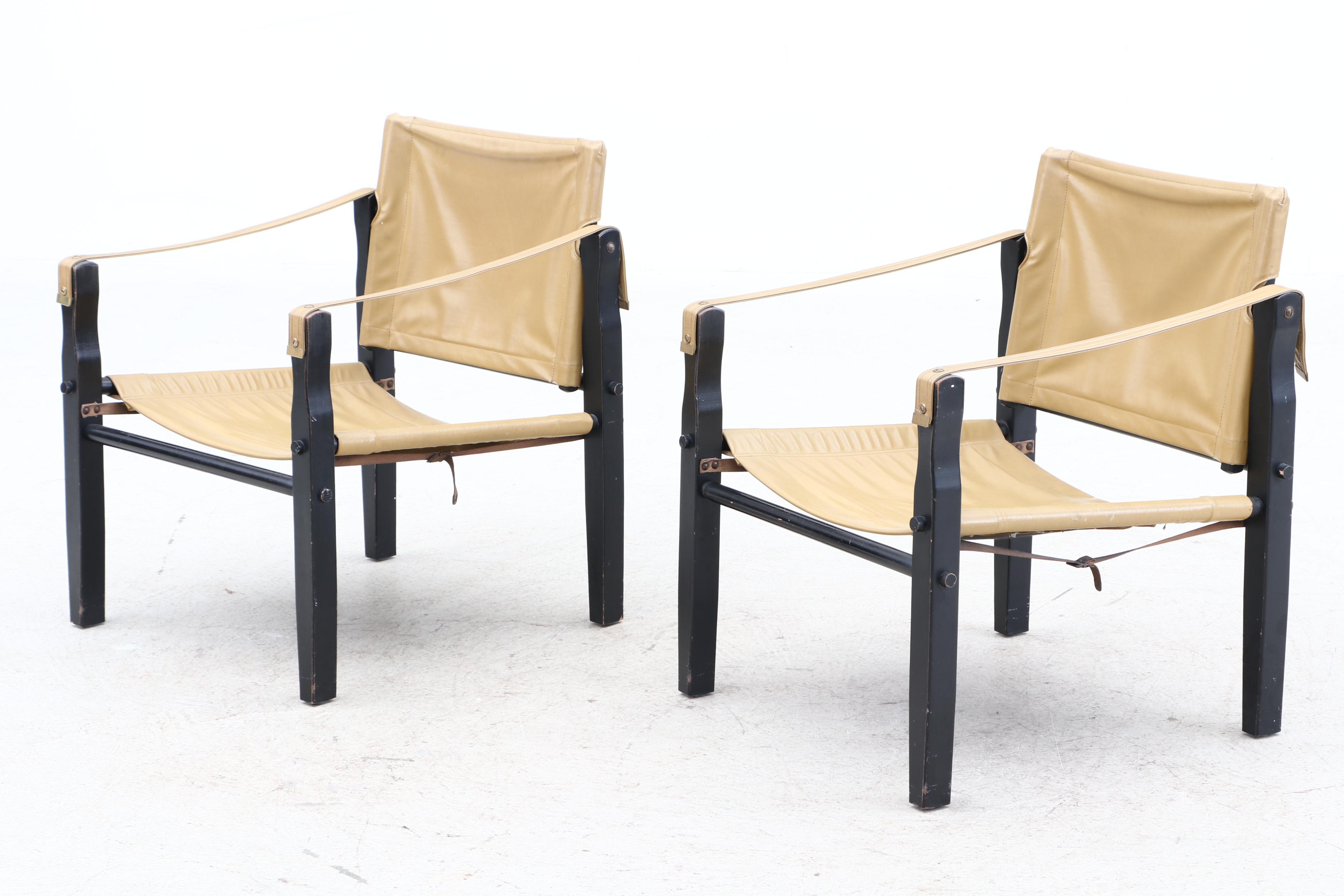 Gold Medal Folding Furniture Co. Vinyl and Wood Arm Chairs, MidCentury