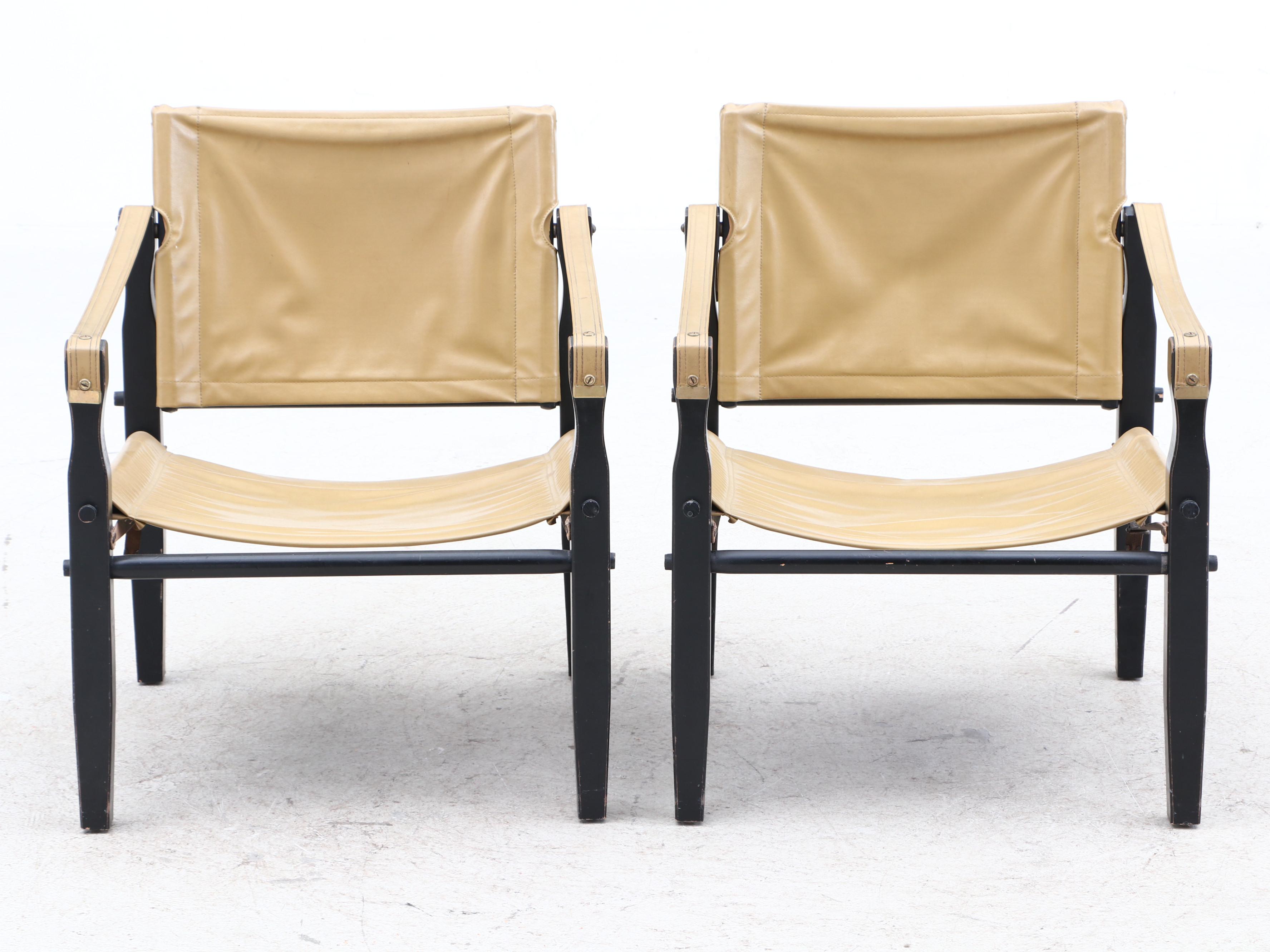 Gold Medal Folding Furniture Co. Vinyl and Wood Arm Chairs, MidCentury