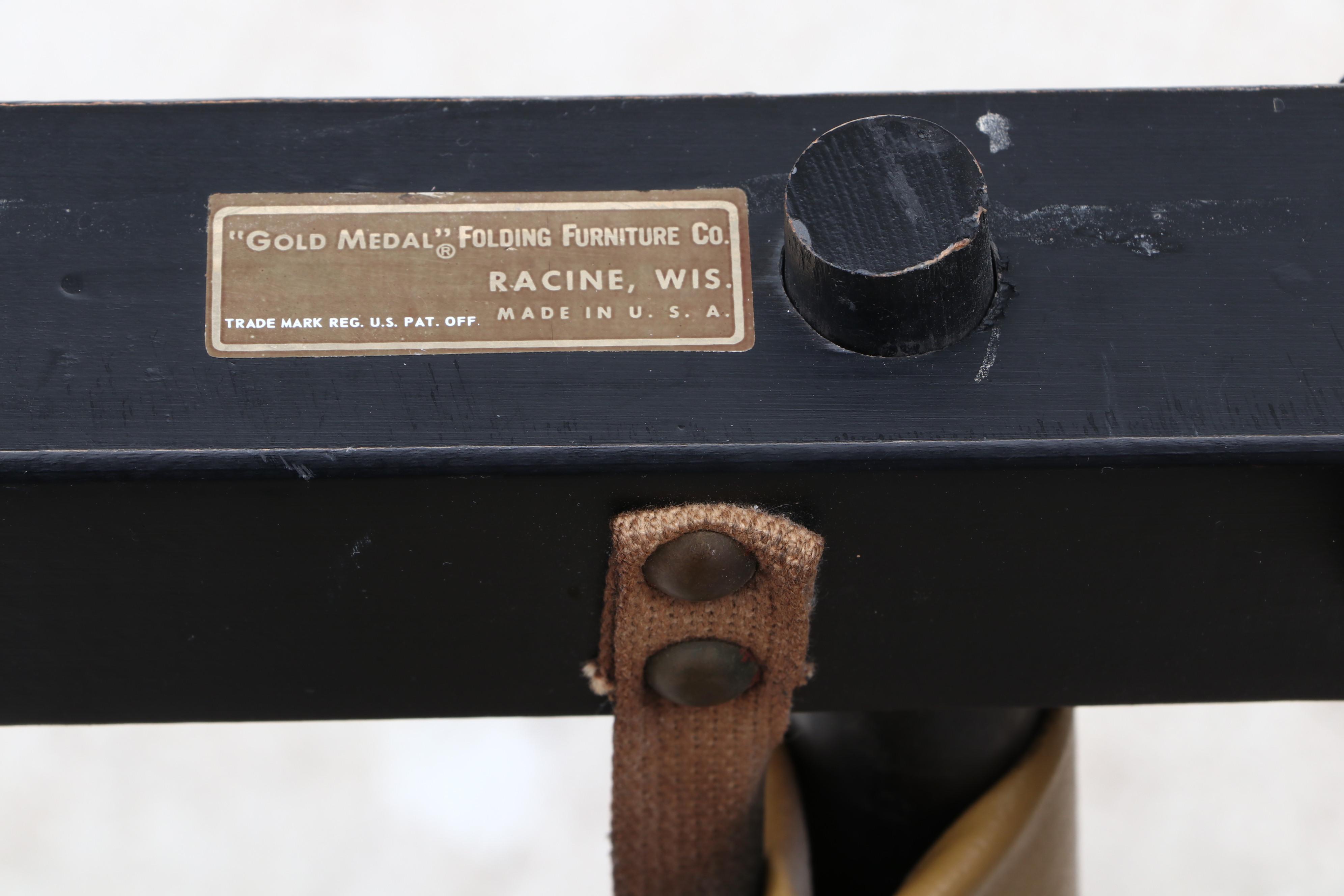 Gold Medal Folding Furniture Co. Vinyl and Wood Arm Chairs, MidCentury