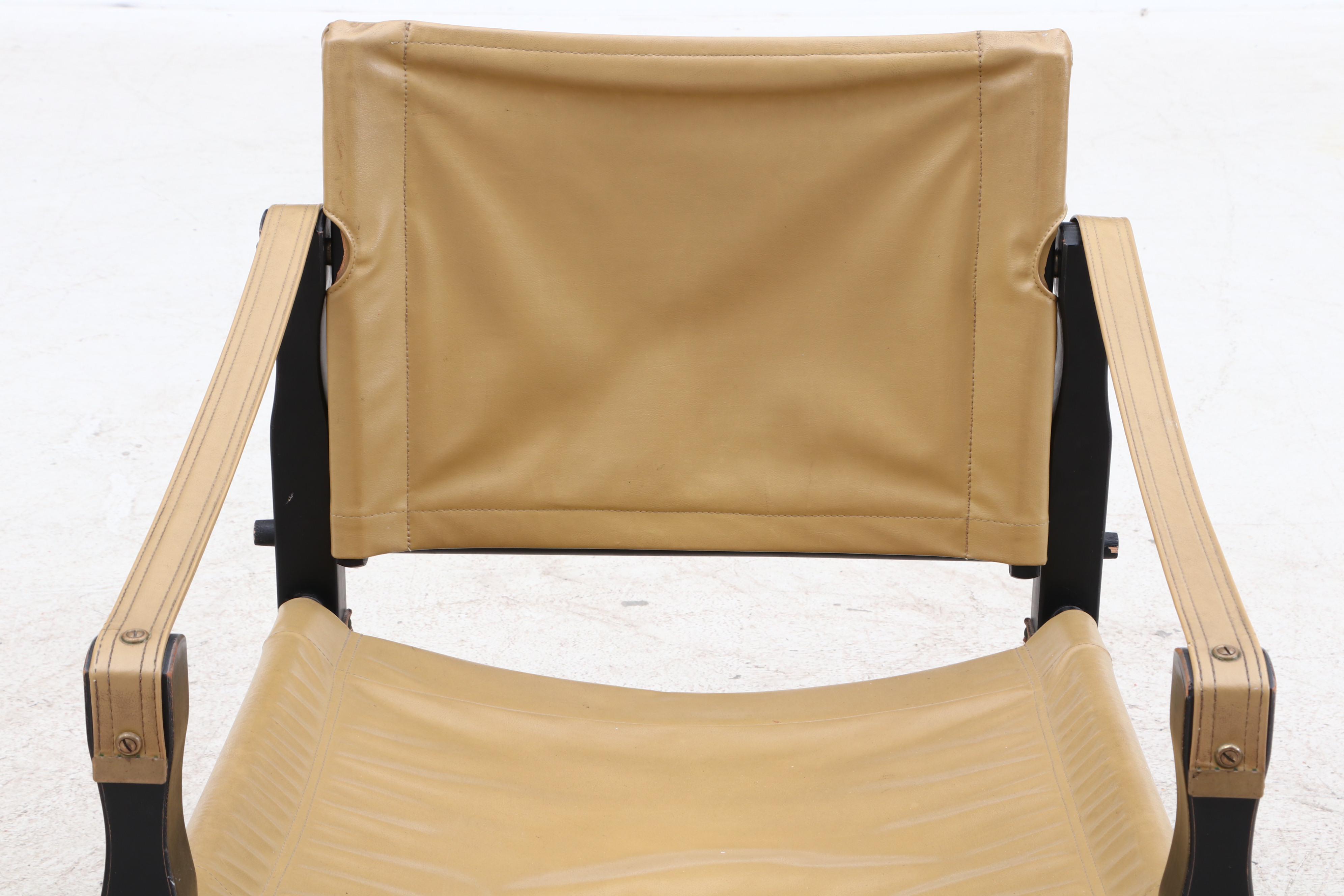 Gold Medal Folding Furniture Co. Vinyl and Wood Arm Chairs, MidCentury