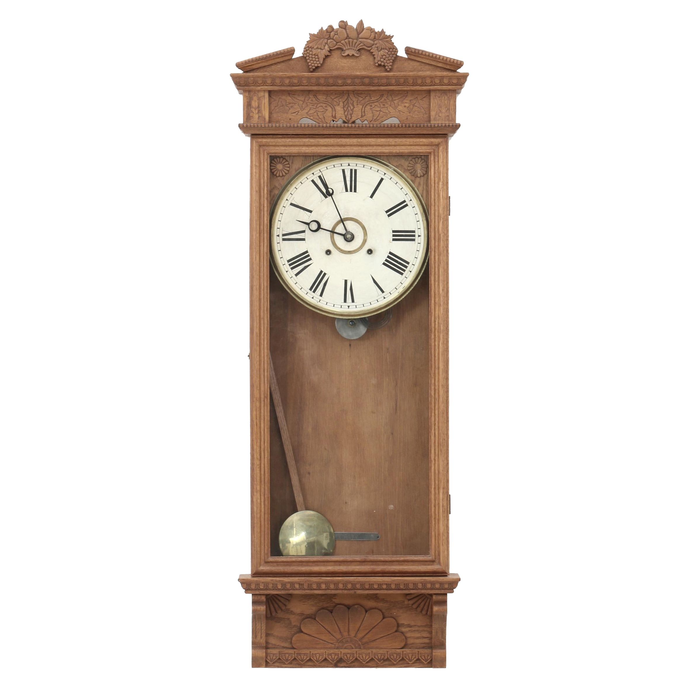 B. Owen Victorian Oak Pendulum Wall Clock, Late 19th Century EBTH