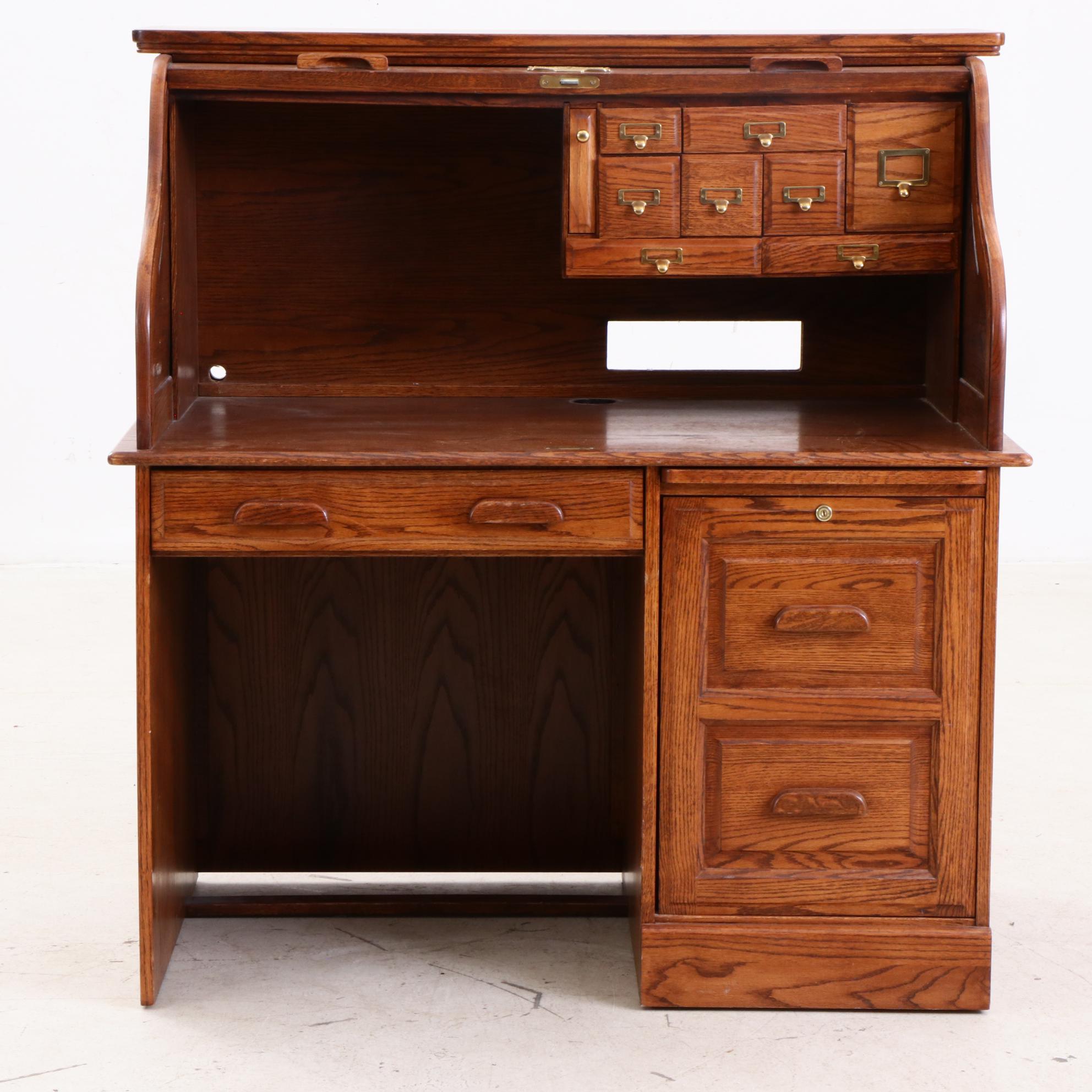 Oak RollTop Keyboard Desk by Winners Only, Late 20th Century EBTH