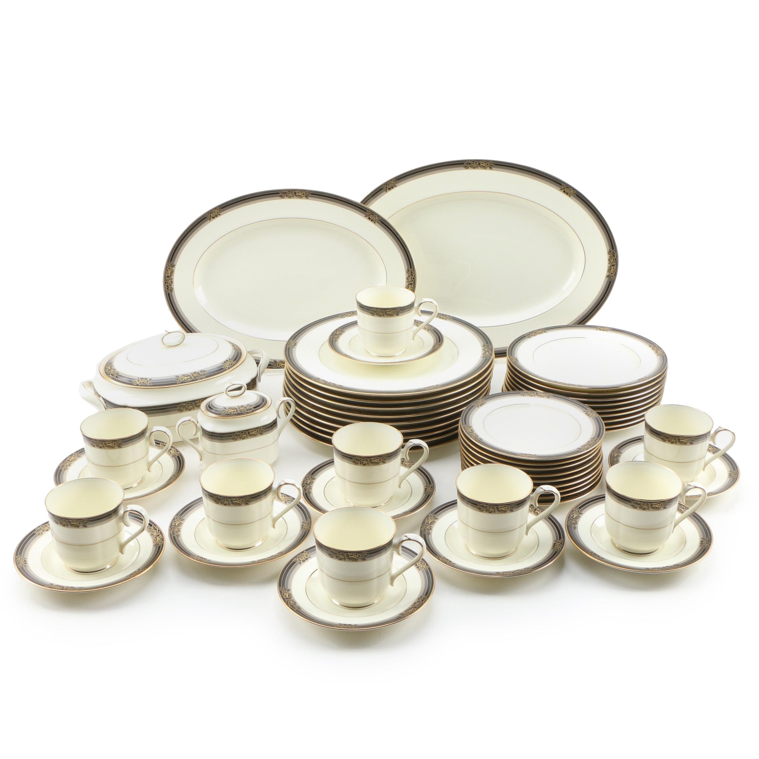 Noritake "Spell Binder" China Dinnerware and Serveware for Nine, 1983