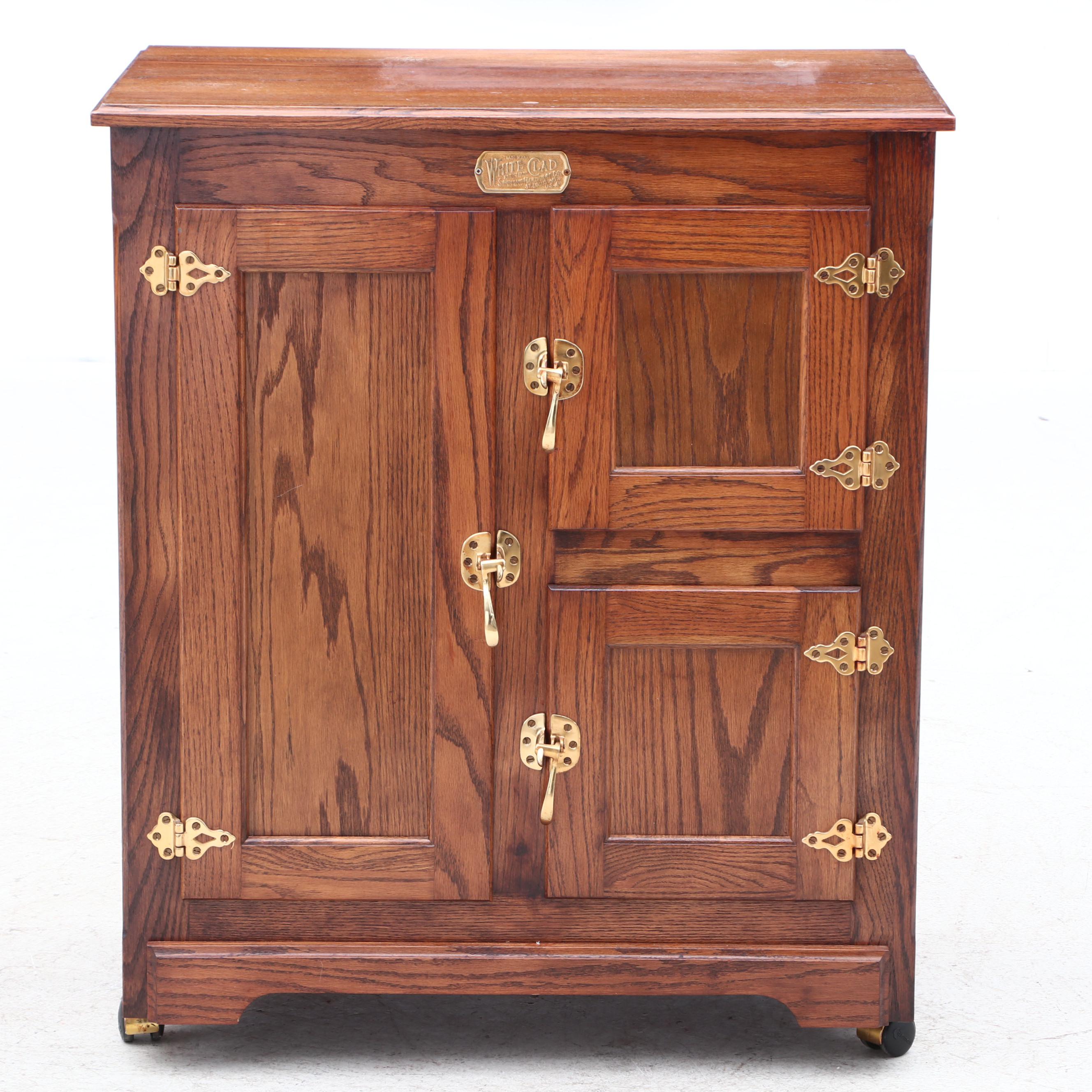 White Clad Simmons Hardware Co. Replica Oak Ice Box EBTH