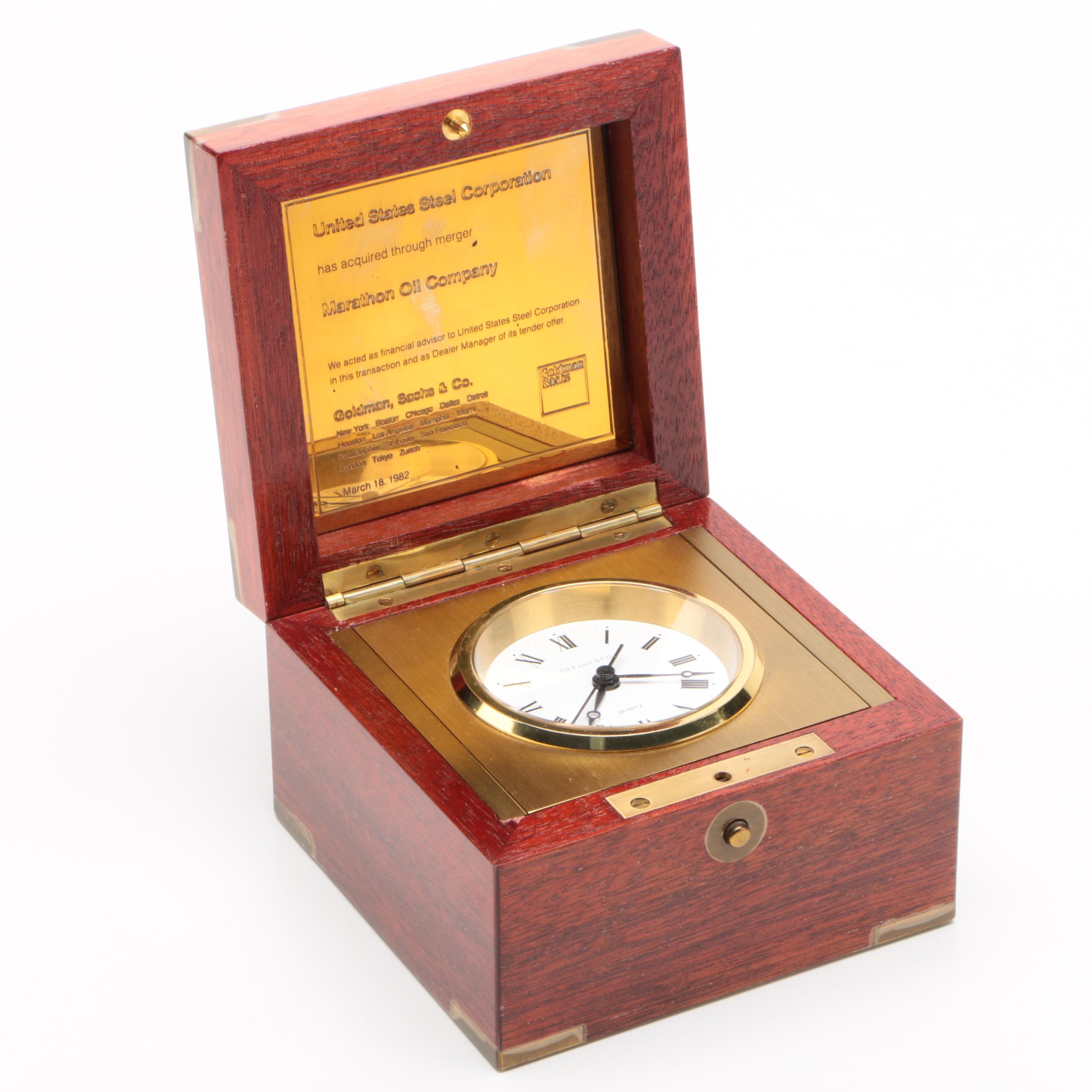 Tiffany & Co. Brass and Mahogany Desk Clock, 1982 EBTH