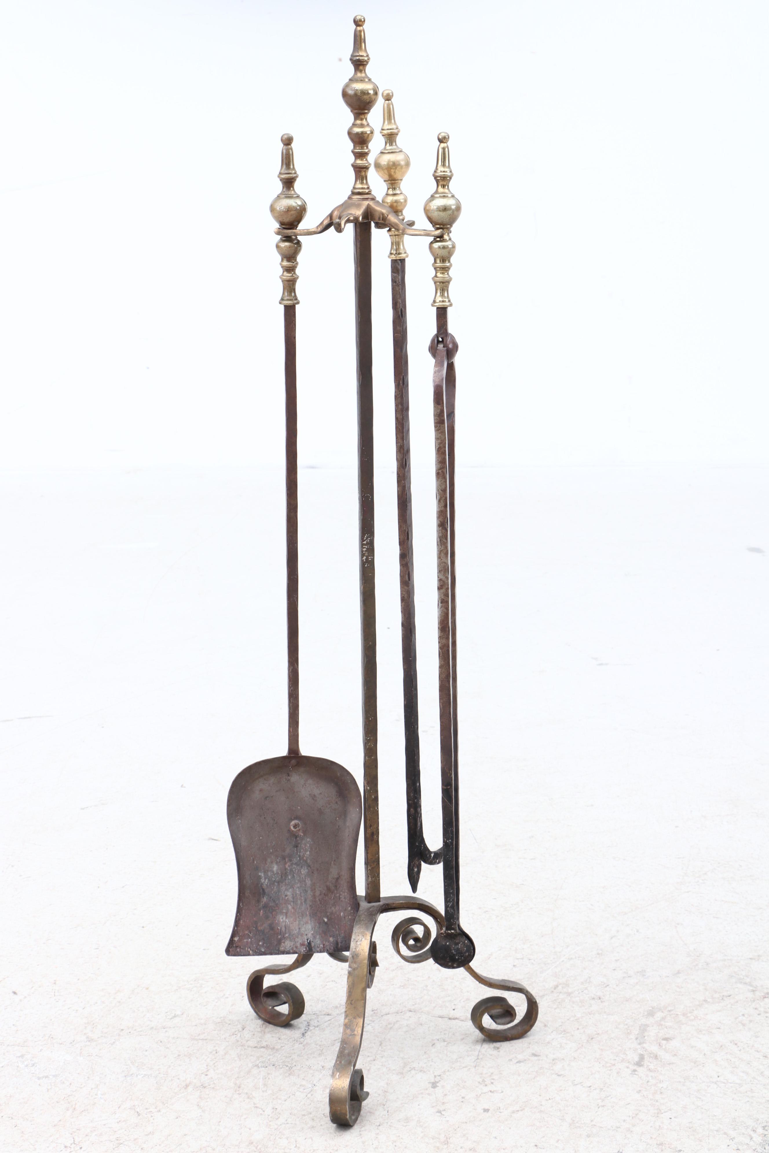 Brass Fireplace Screen and Tools EBTH