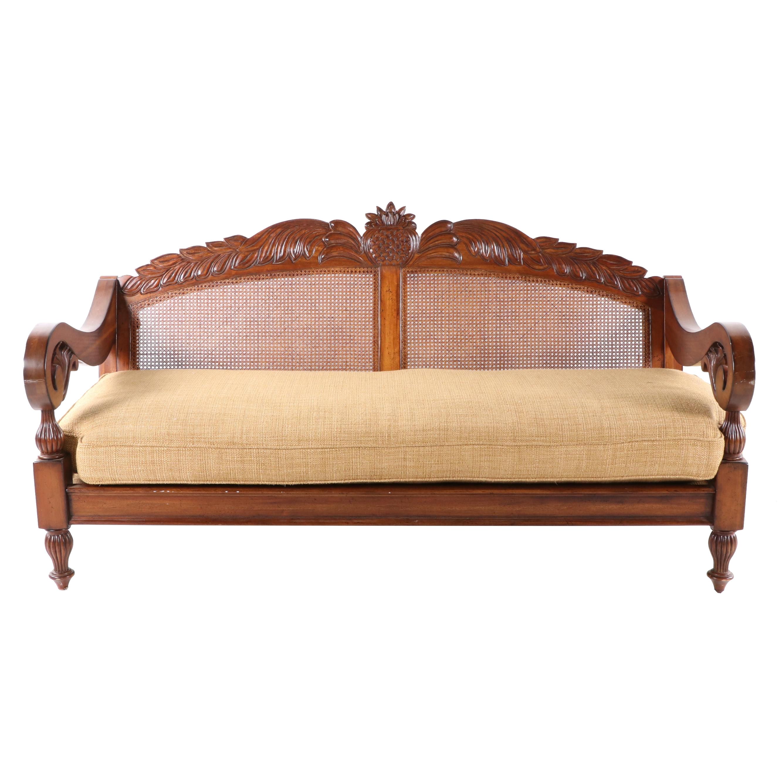 Tommy Bahama Carved Hardwood Cane Back Sofa Ebth