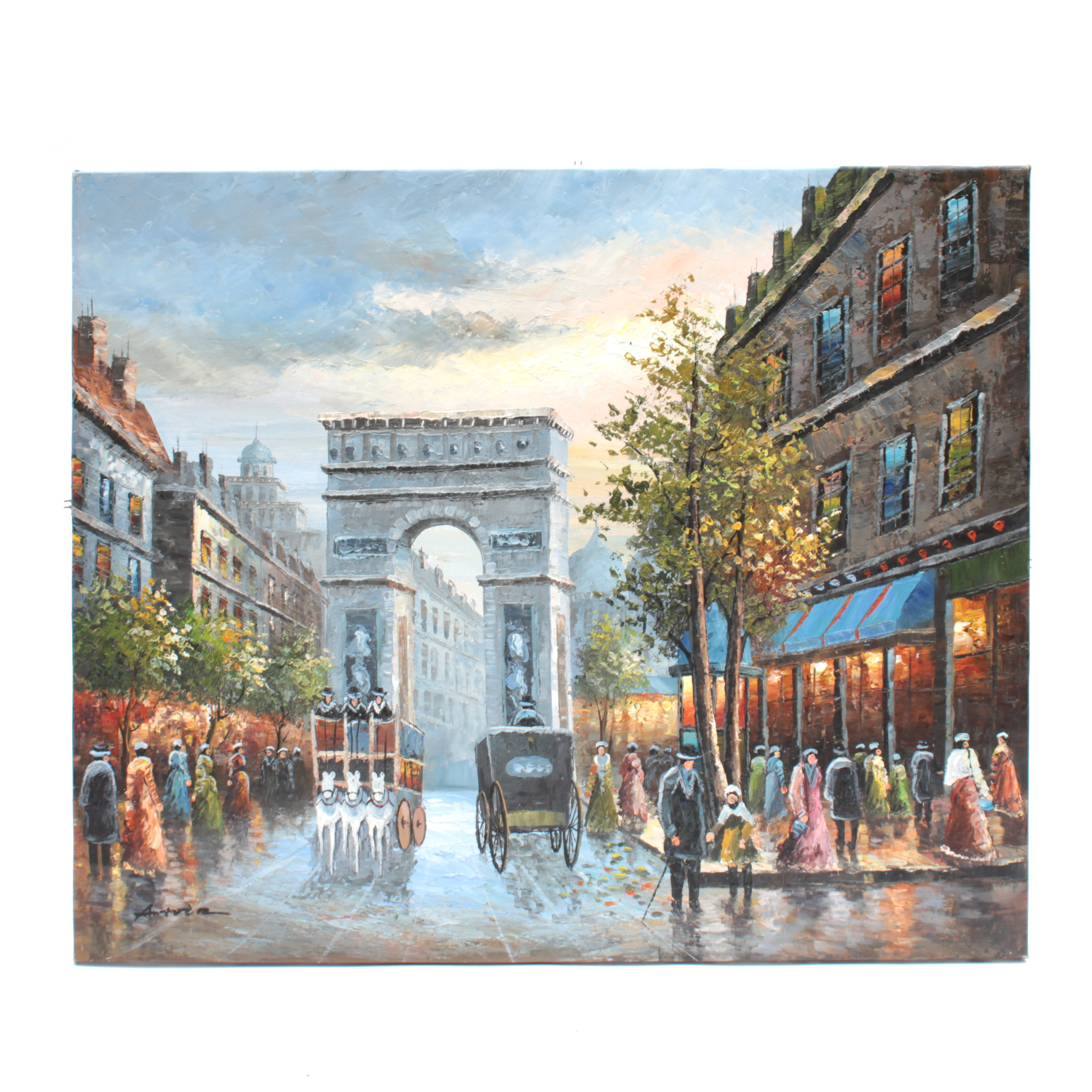 Oil Painting of Paris Street Scene EBTH