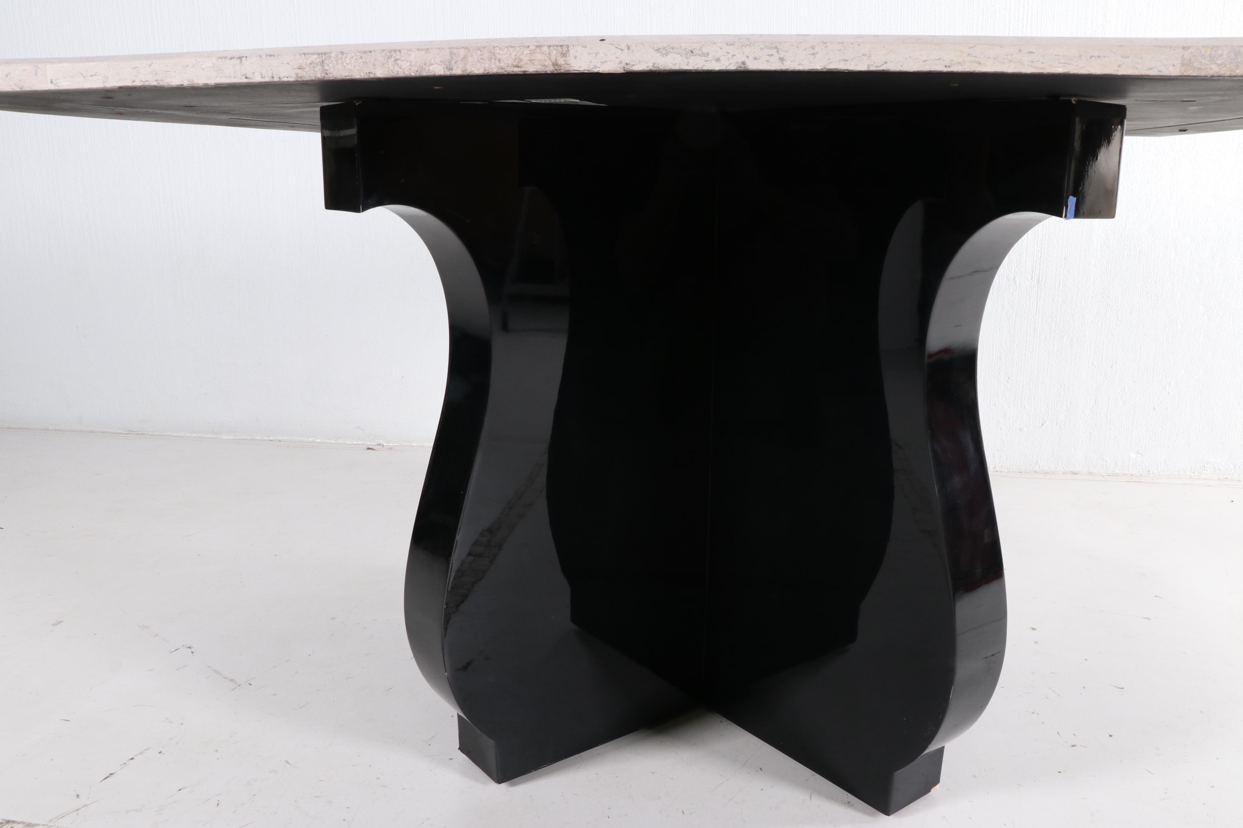 Bernhardt Travertine Dining Table with Black Lacquered Base EBTH
