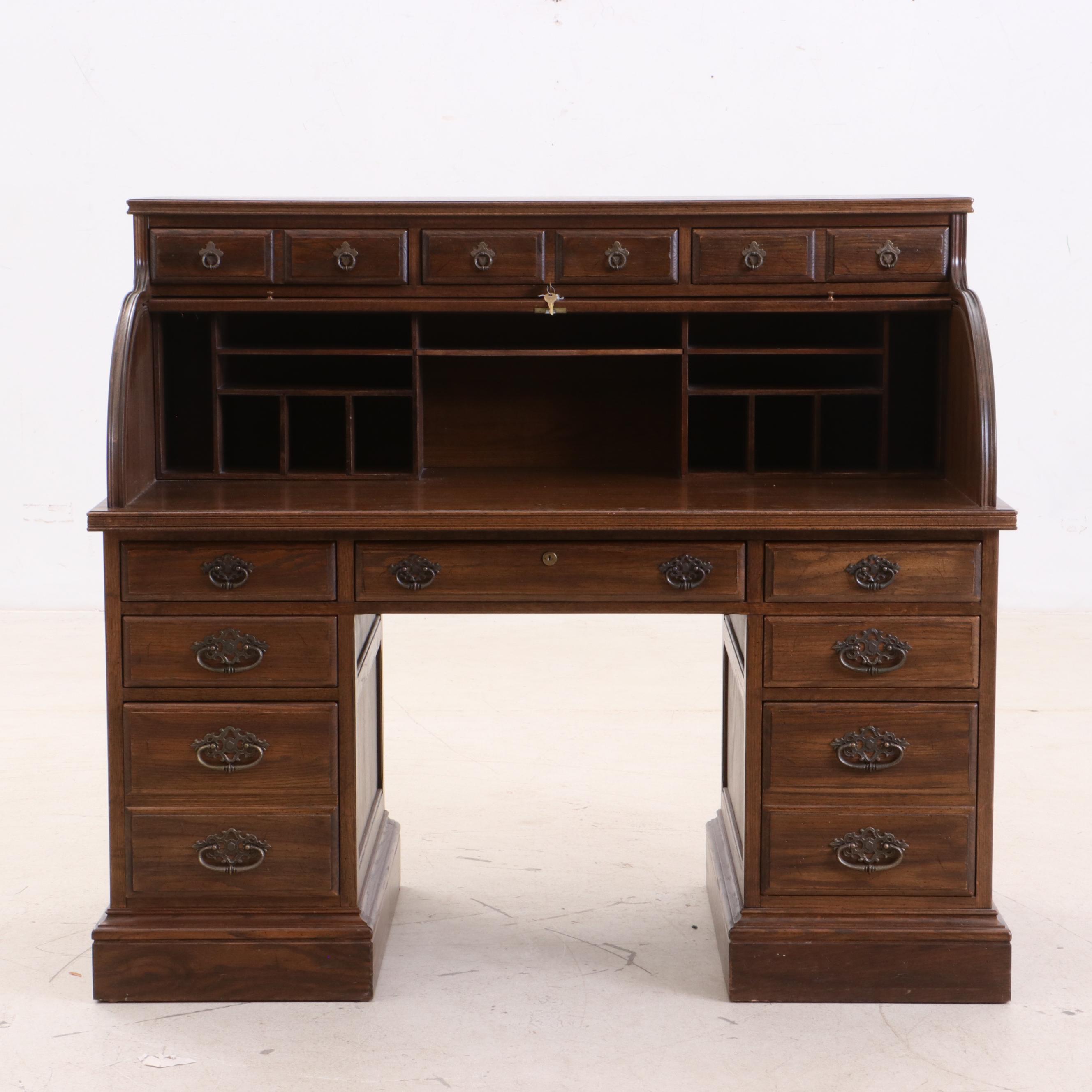 Ethan Allen Oak RollTop Desk, Late 20th Century EBTH