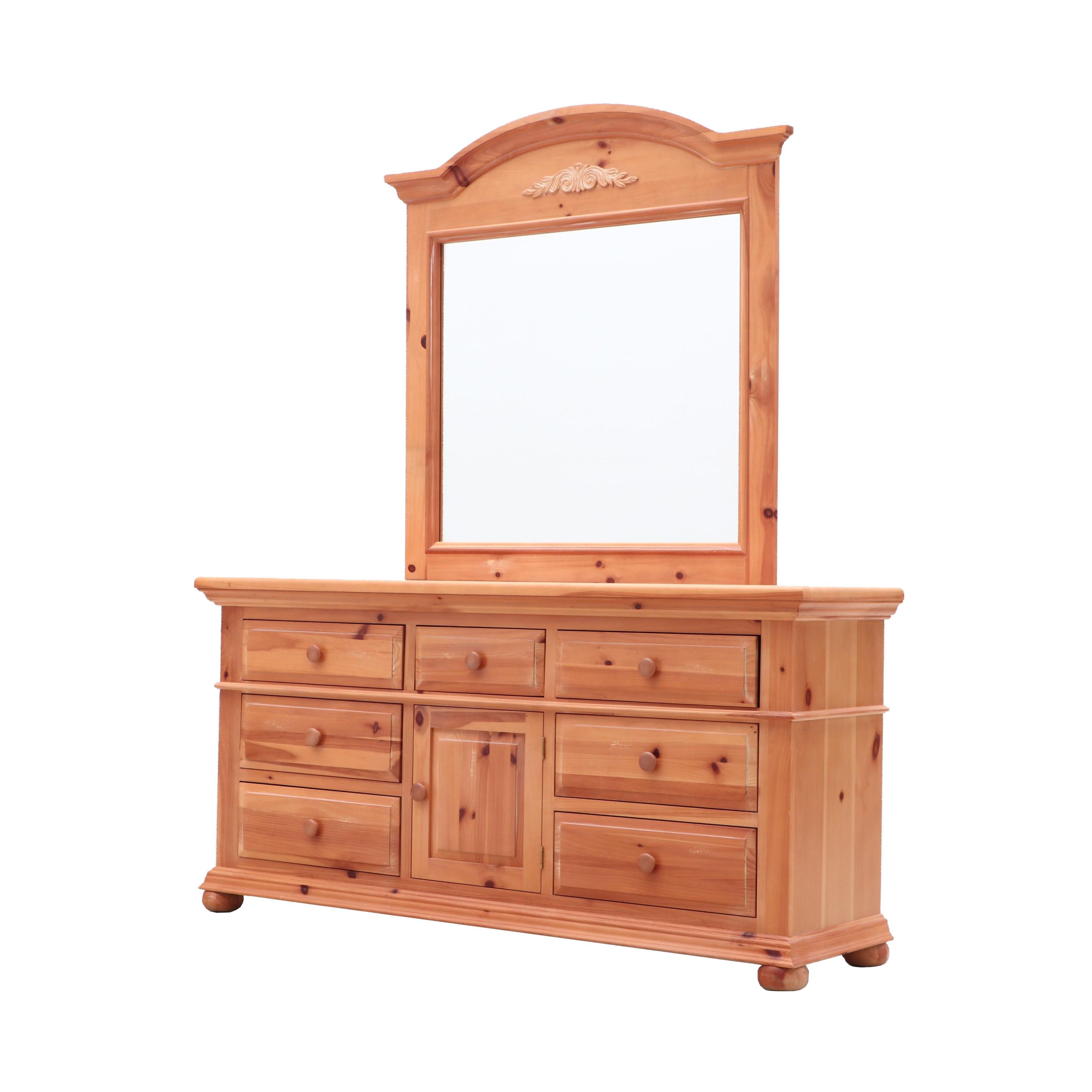 Broyhill Pine Fontana Dresser And Mirror Contemporary Ebth