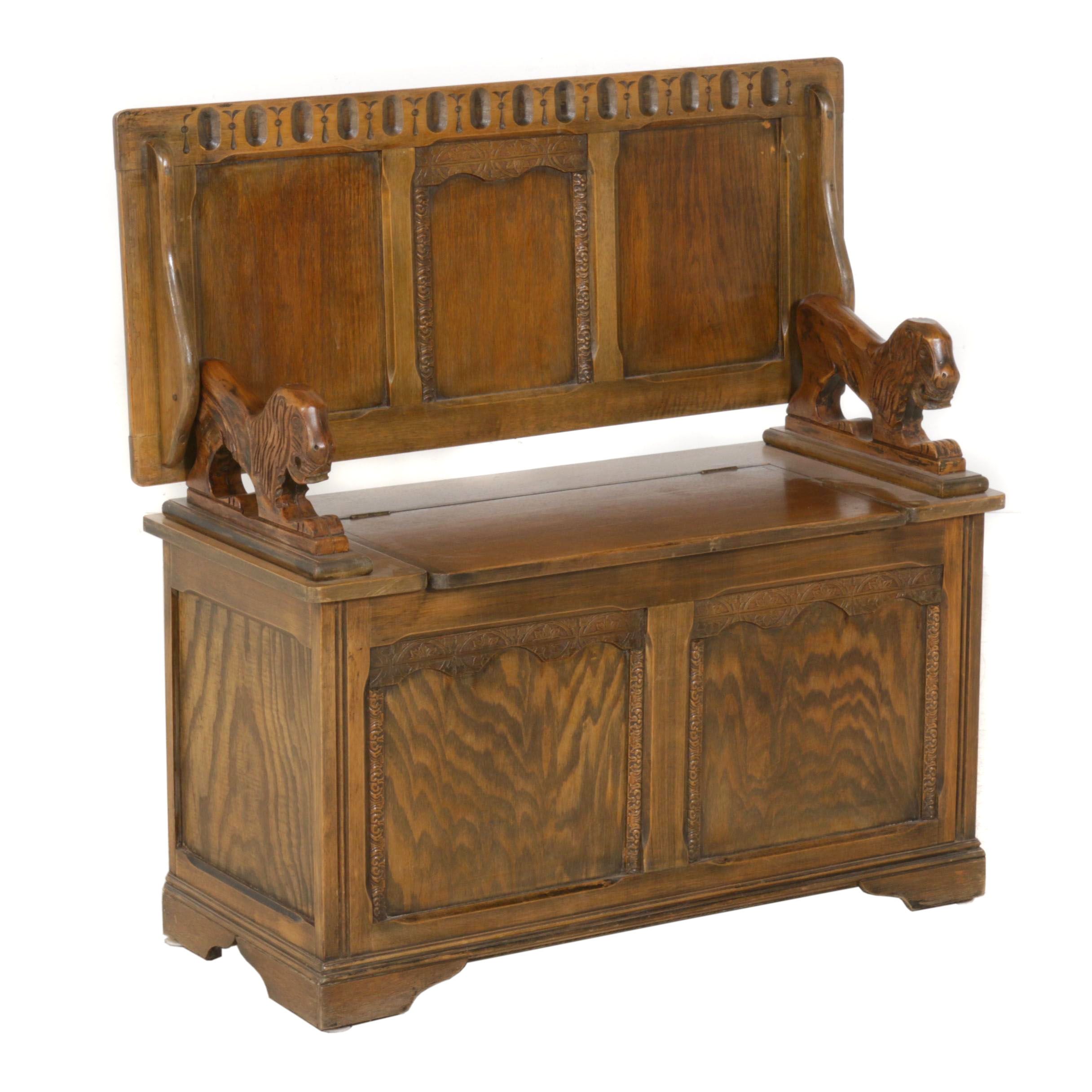 Belgian Hand Carved Wooden Monk S Bench Ebth