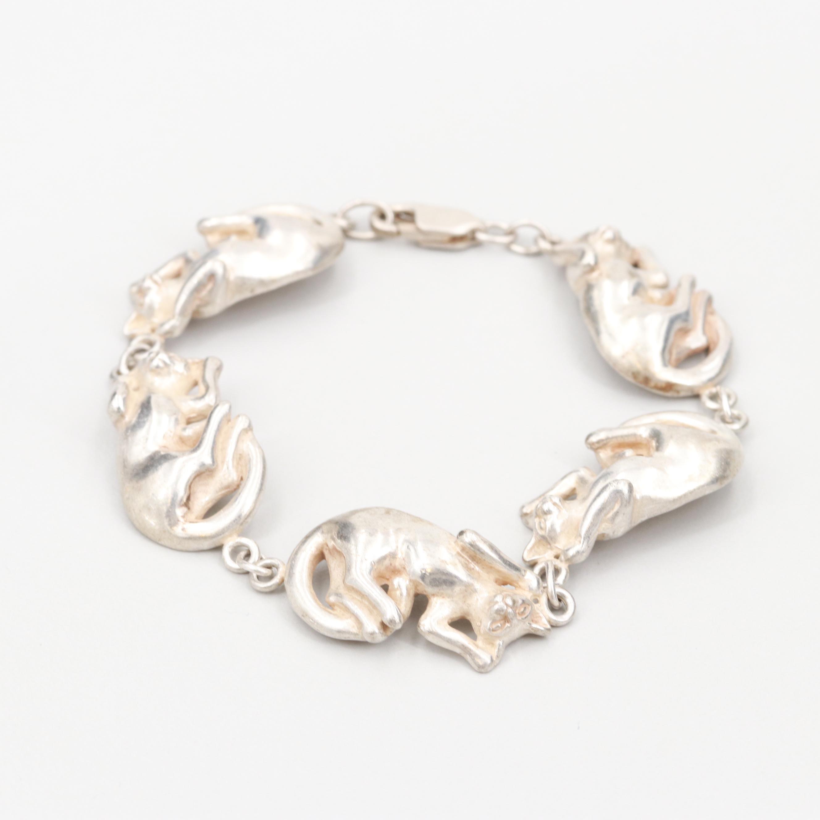 sterling silver cat bracelet