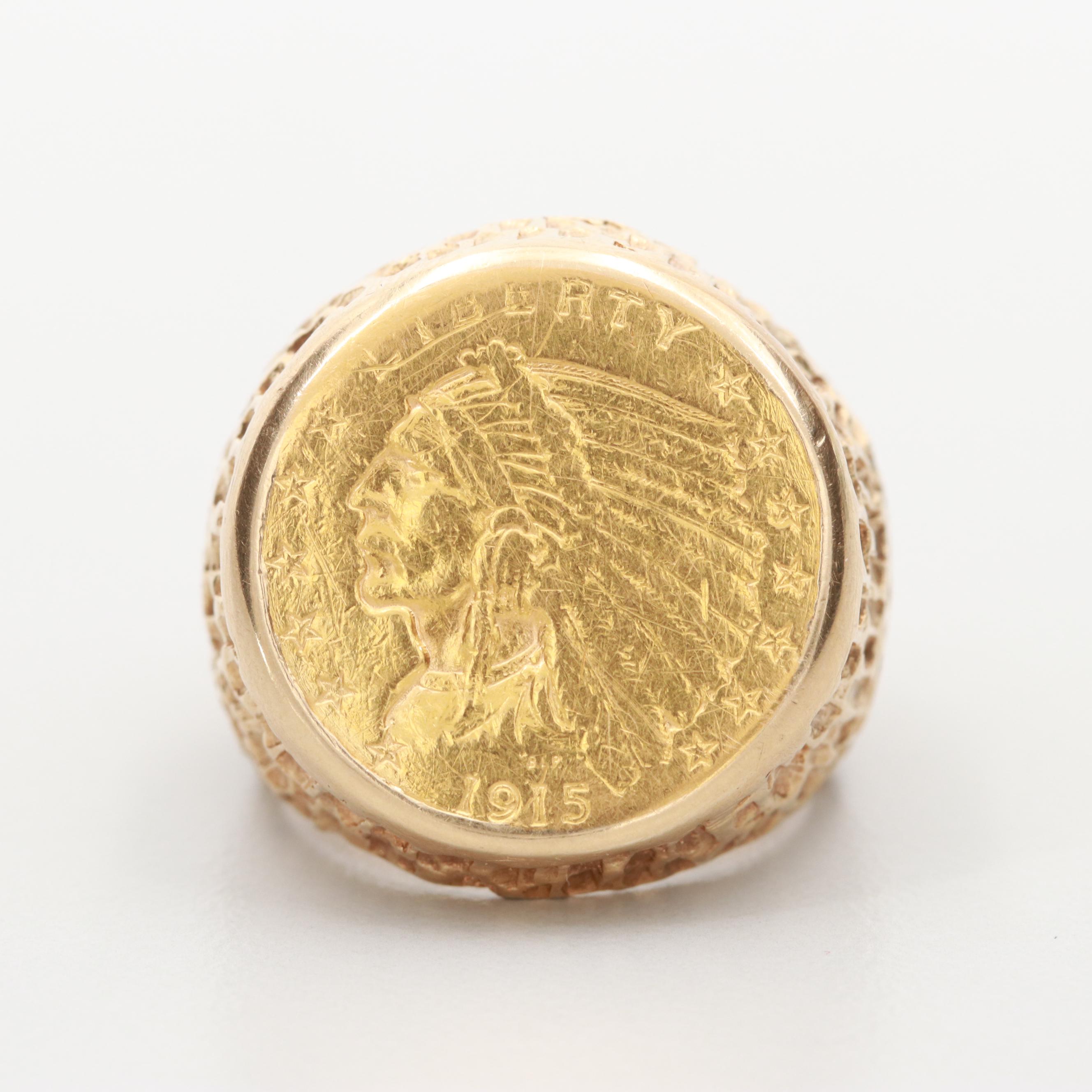 14k Yellow Gold Ring With 1915 Indian Head Quarter Eagle Coin