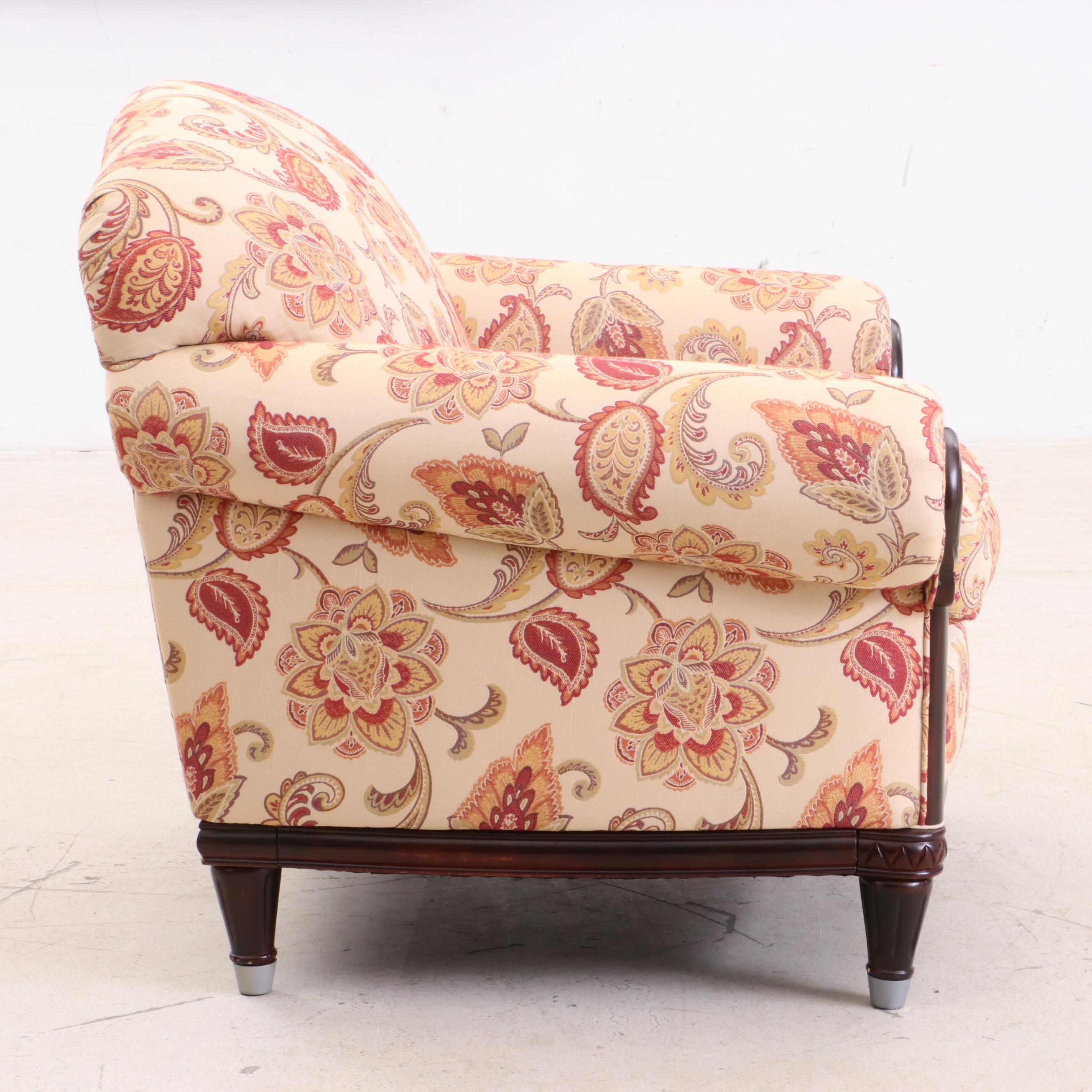 Contemporary Paisley and Floral Upholstered Arm Chair with Ottoman EBTH