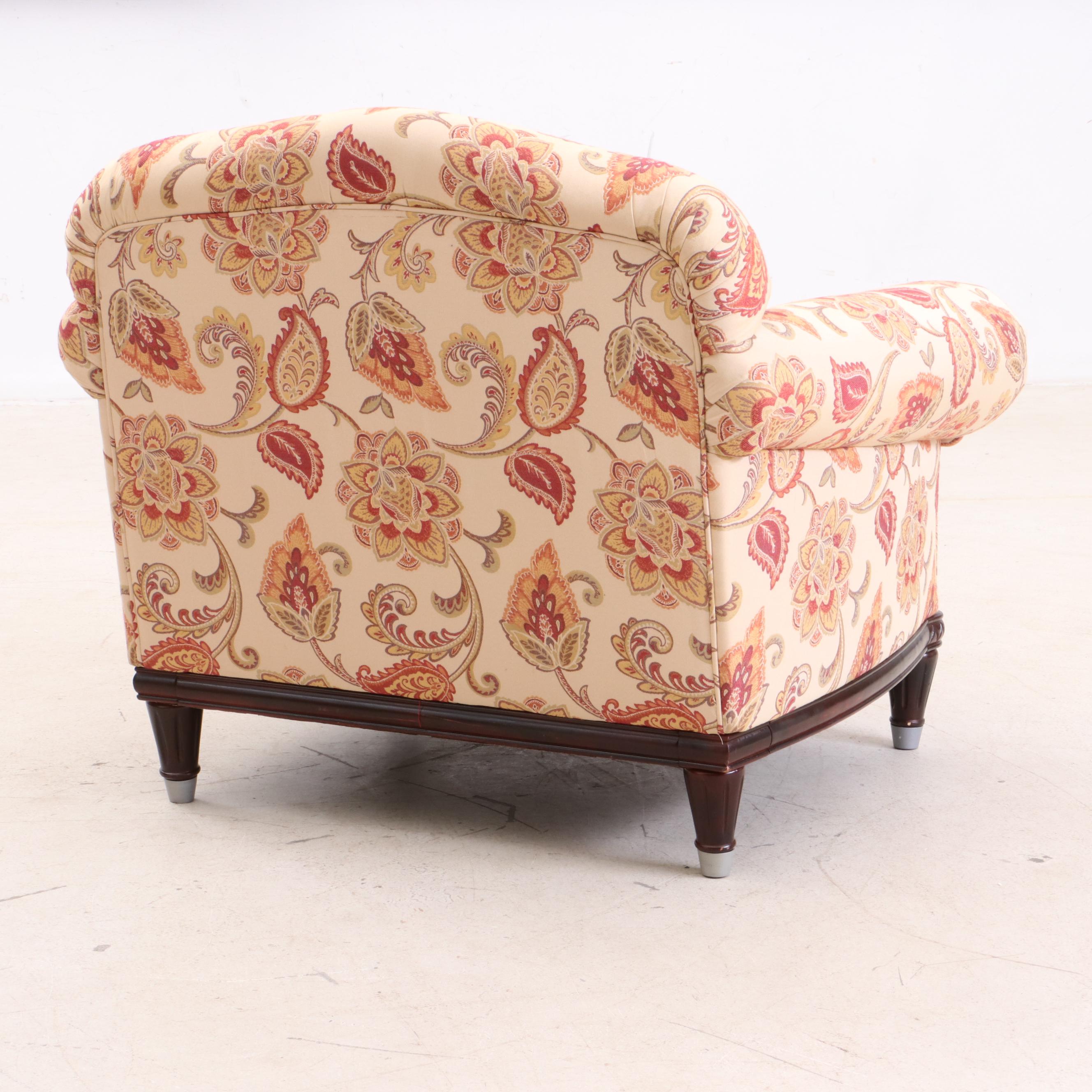 Contemporary Paisley and Floral Upholstered Arm Chair with Ottoman EBTH