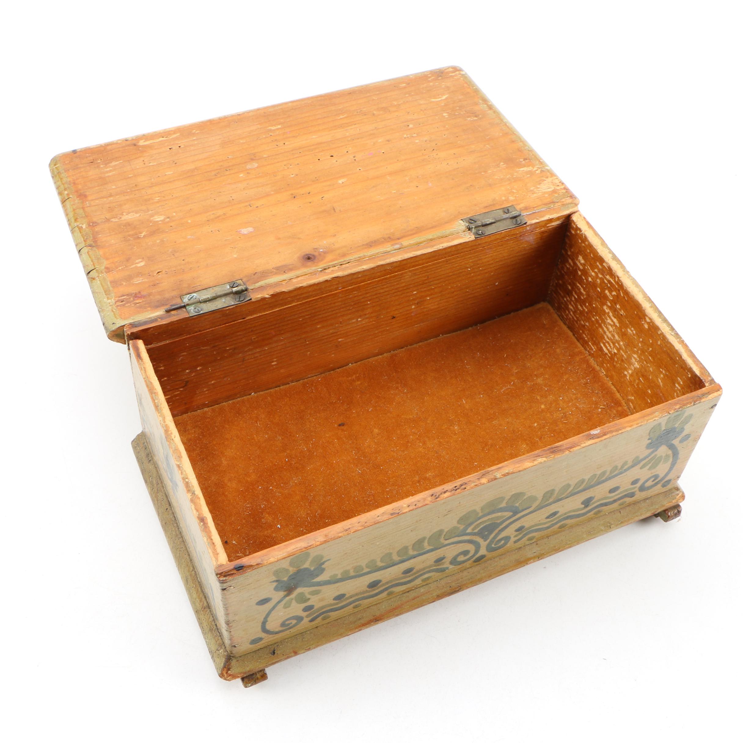 HandPainted Pennsylvania Folk Art Pine Wood Box, Antique EBTH