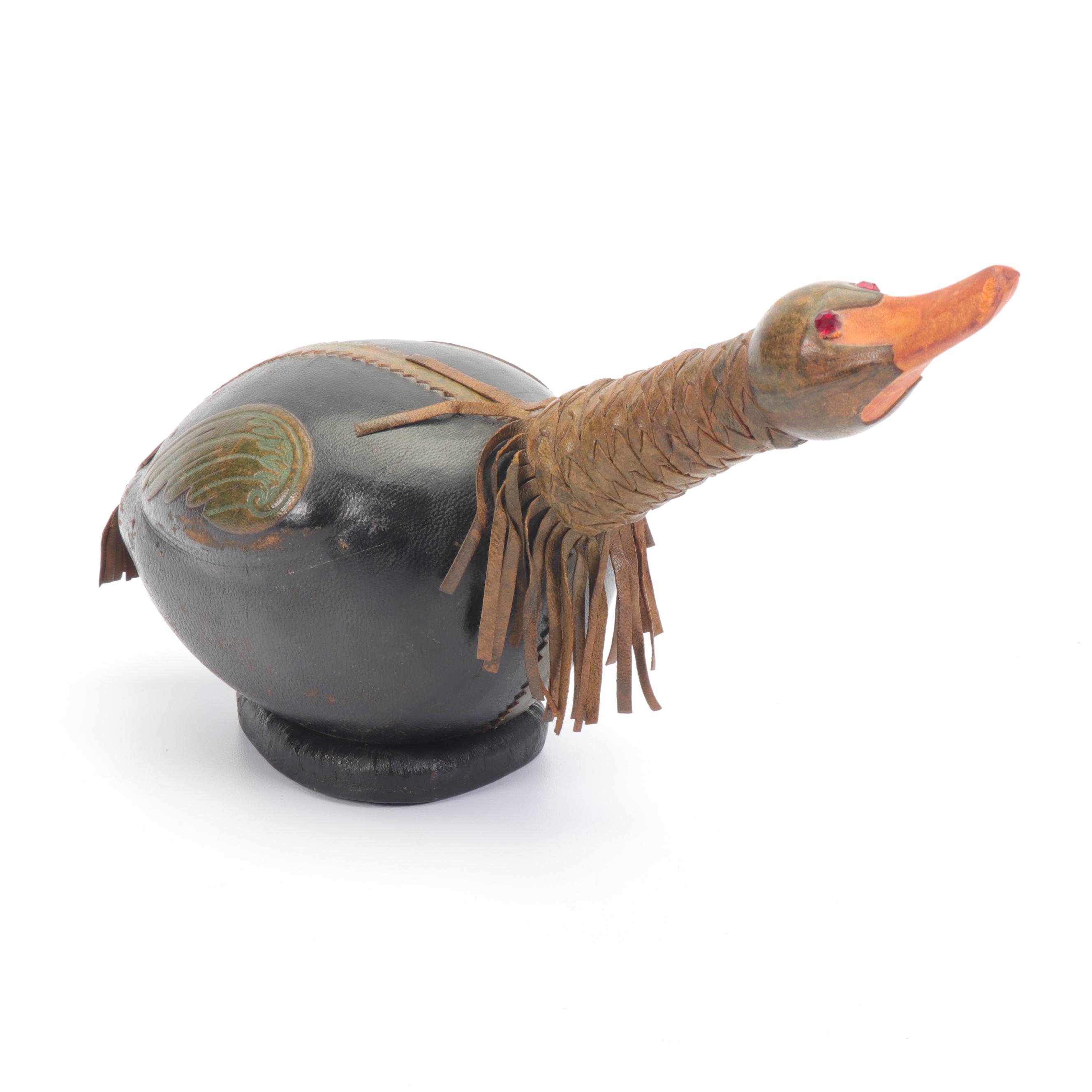 Handmade Italian Leather Duck Decanter, MidCentury EBTH