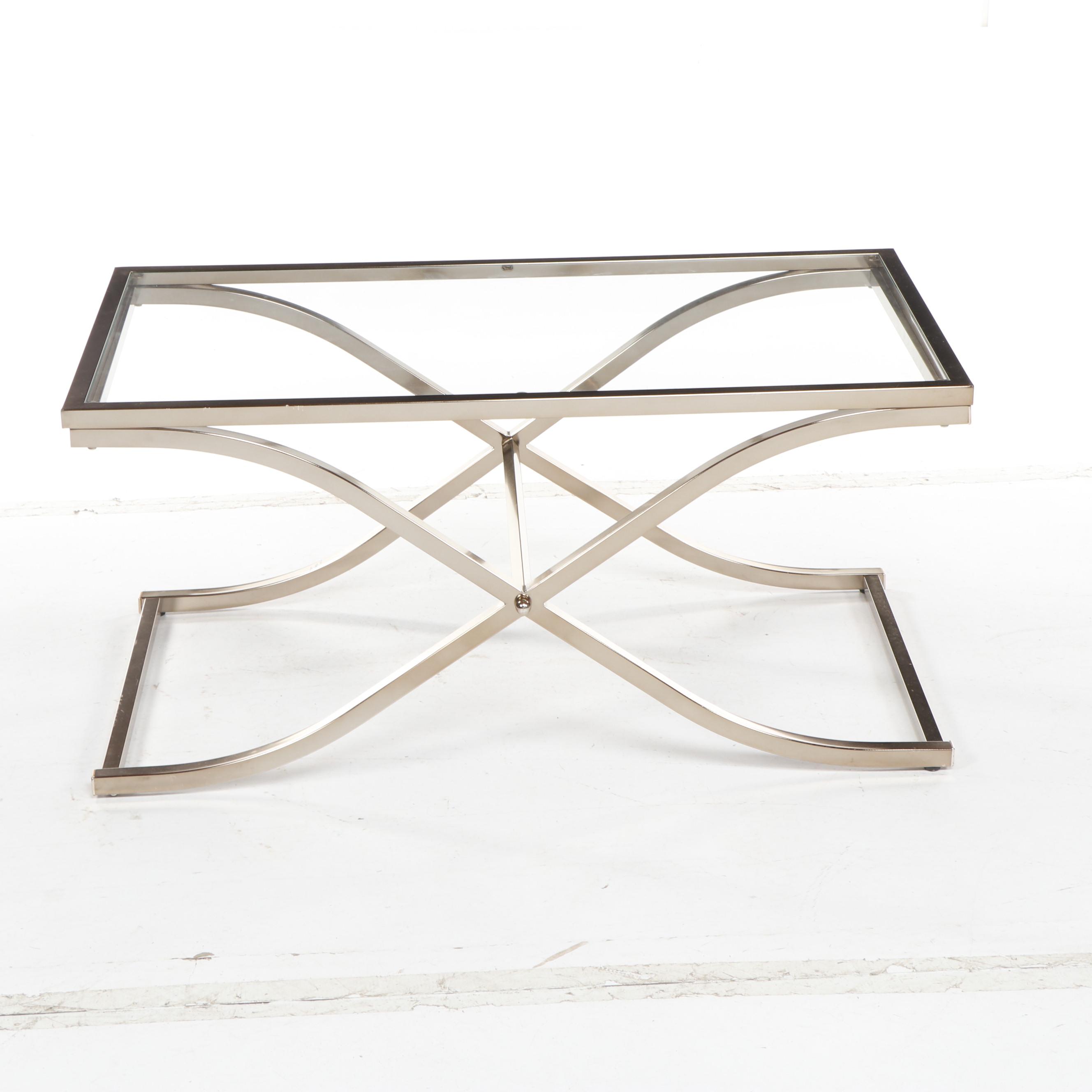 Contemporary Metal Frame Glass Top Coffee Table EBTH