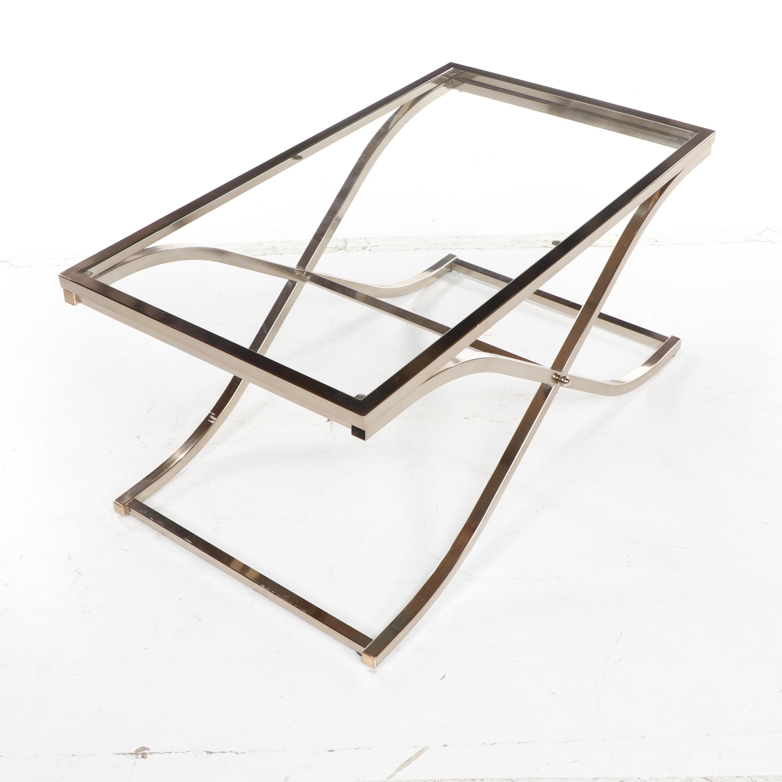 Contemporary Metal Frame Glass Top Coffee Table EBTH