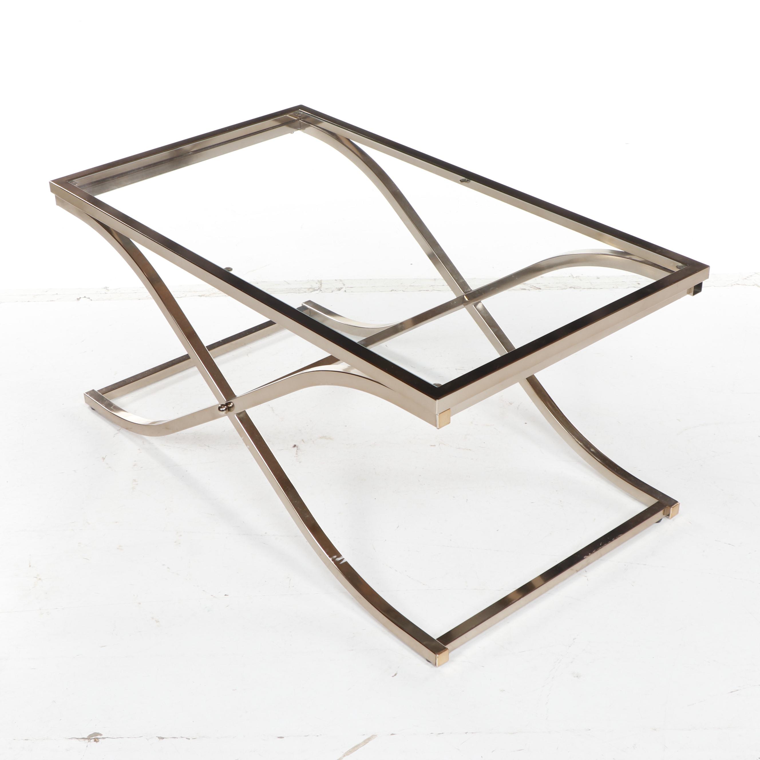 Contemporary Metal Frame Glass Top Coffee Table EBTH