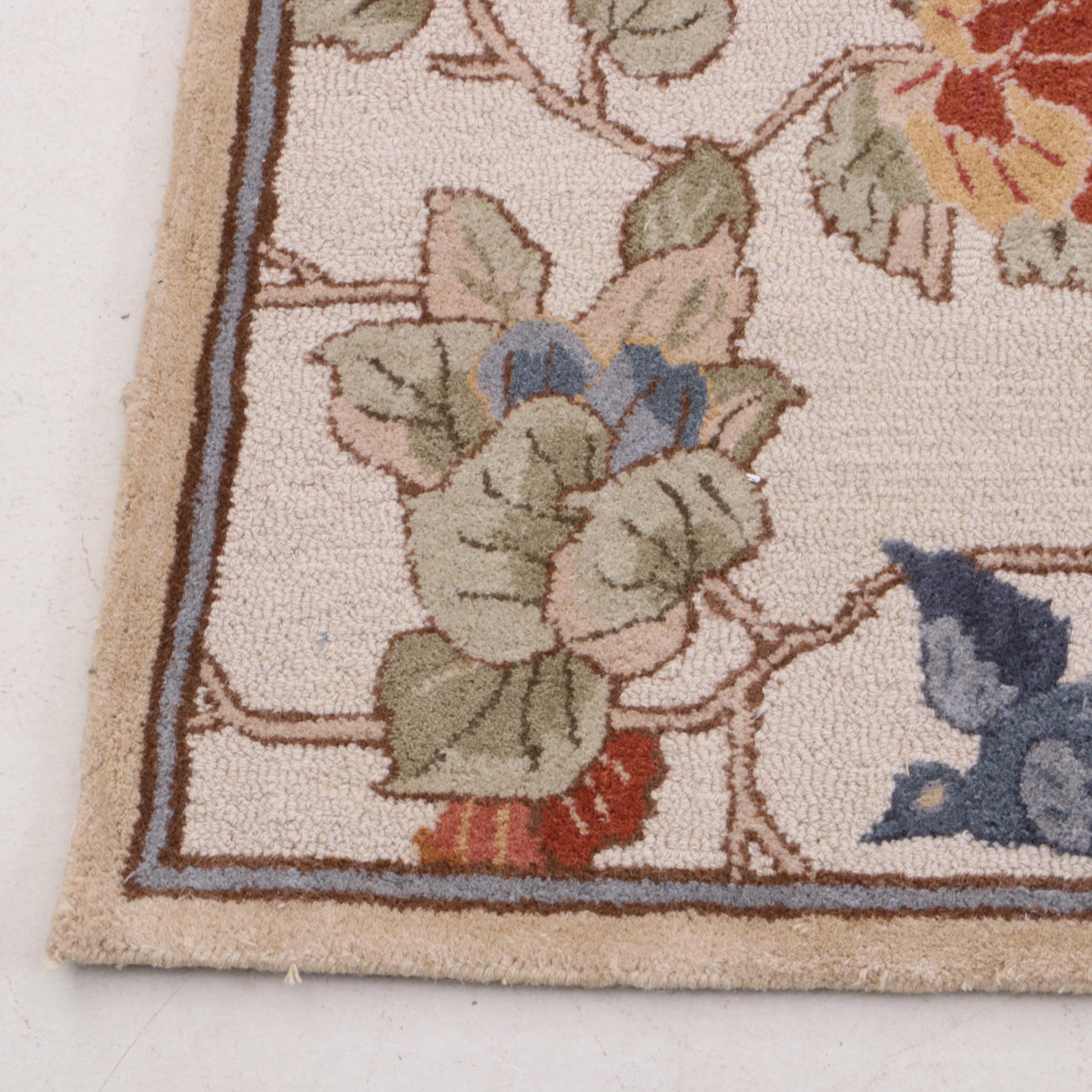 Pottery Barn Woolmark "Bird Floral" Indian Loop Pile Wool Area Rug EBTH