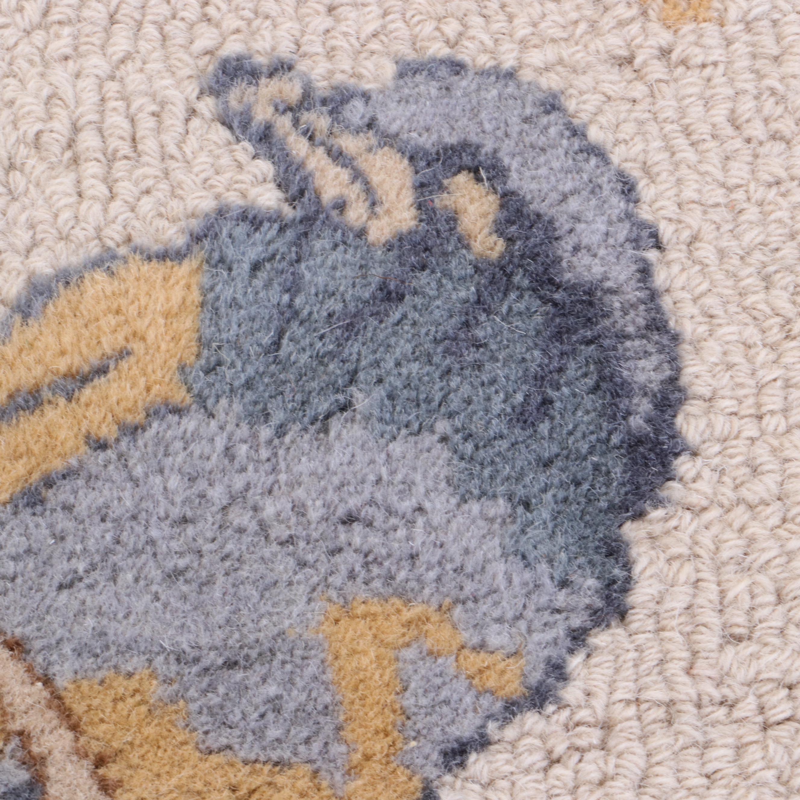 Pottery Barn Woolmark "Bird Floral" Indian Loop Pile Wool Area Rug EBTH