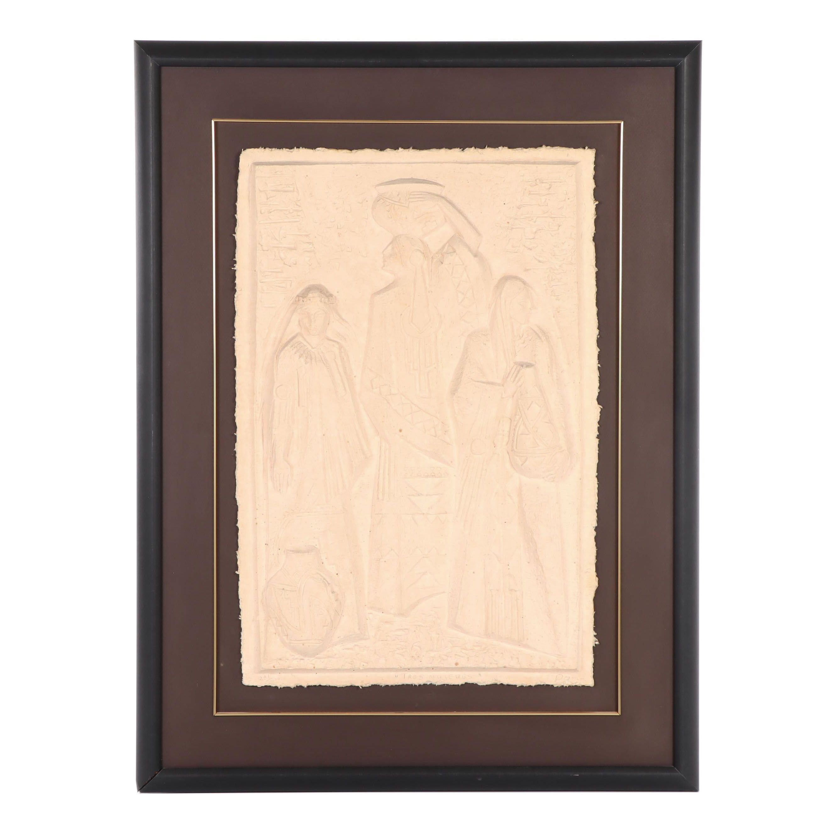Cast Paper Relief Sculpture "Tres Mujeres" EBTH