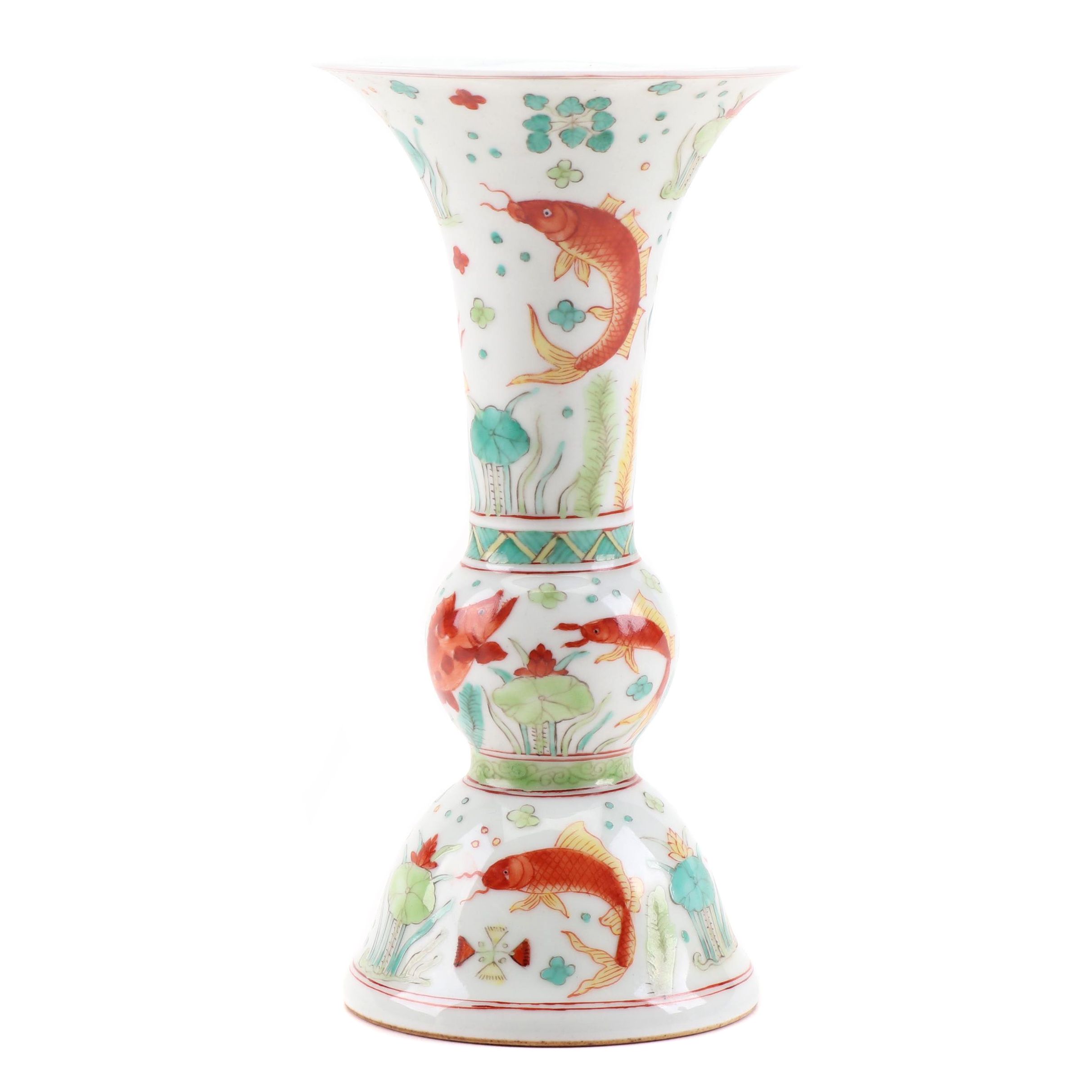 Chinese Hand Decorated Gu Form Vase With Koi Fish Motif Ebth